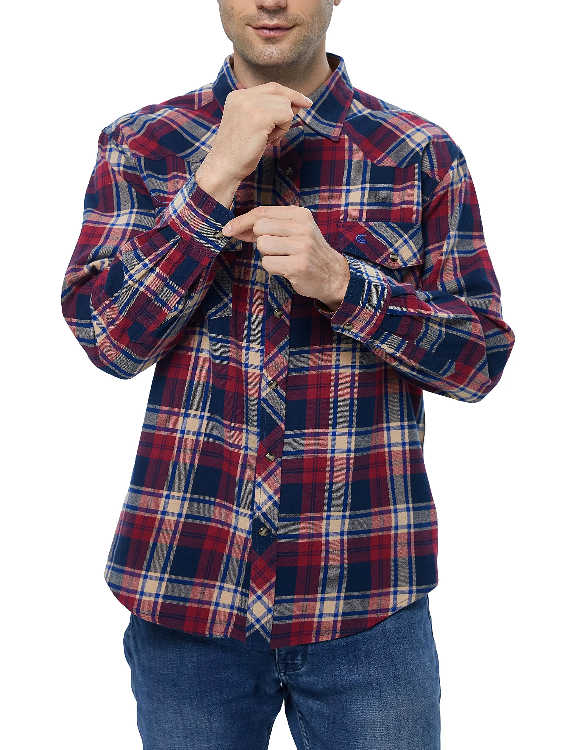 COEVALS CLUB Chemise de travail décontractée en flanelle pour homme, Kaki/bleu/pourpre #7, XX-Large