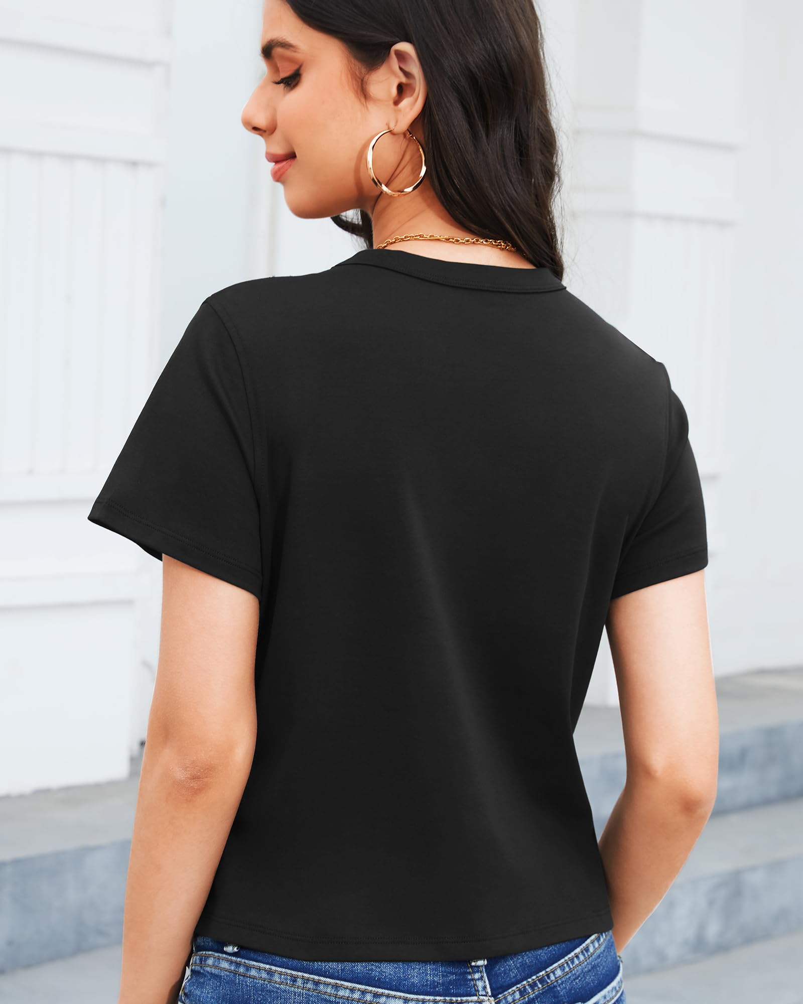 Women's Cotton Crewneck Cropped Short Sleeve Tee