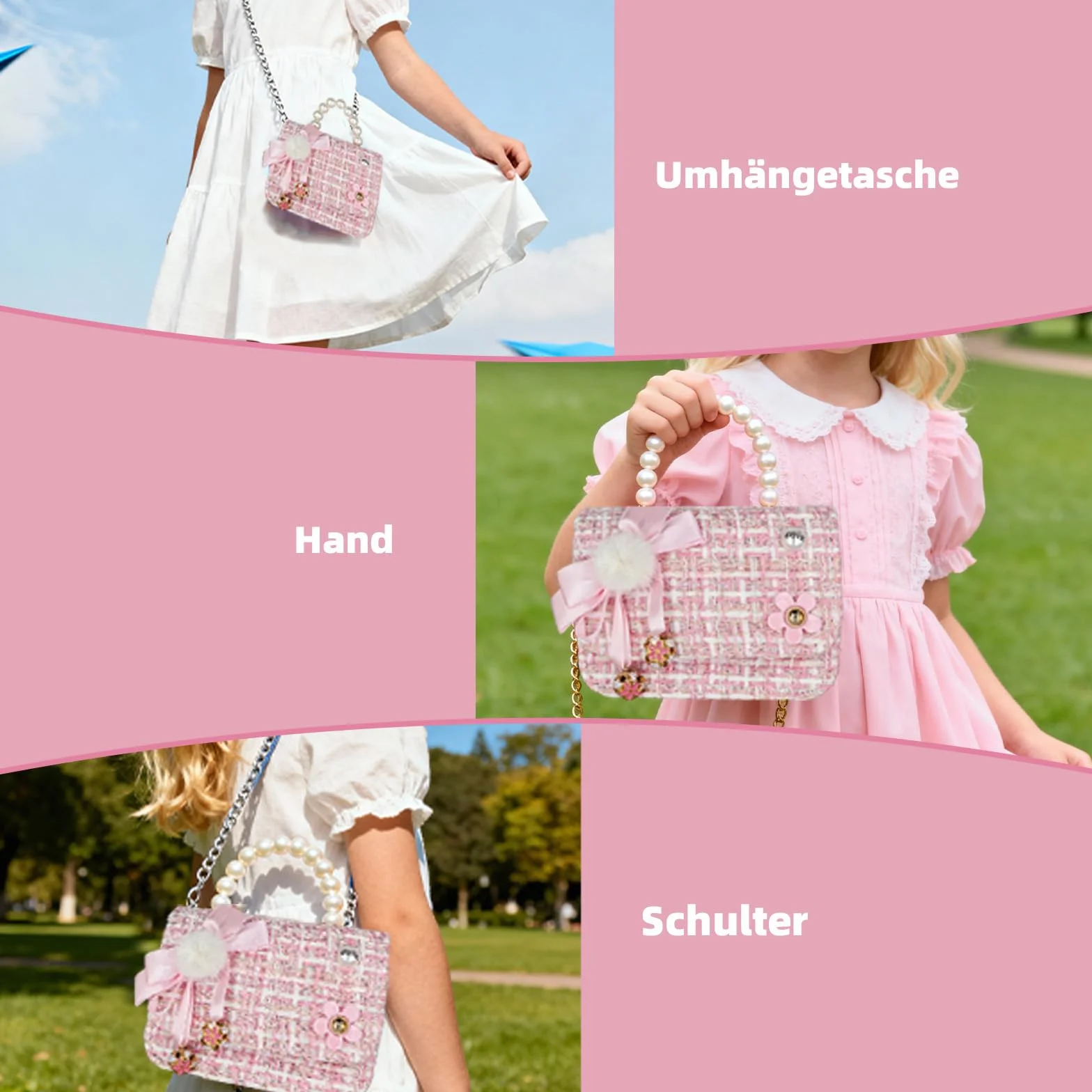 Sac a Main Petite Fille,Sac à Bandoulière pour Fille avec Nœud Décoratif | Mini Sac à Main avec Poignée Perles | Idée Cadeau Anniversaire pour Enfant 2-7 Ans