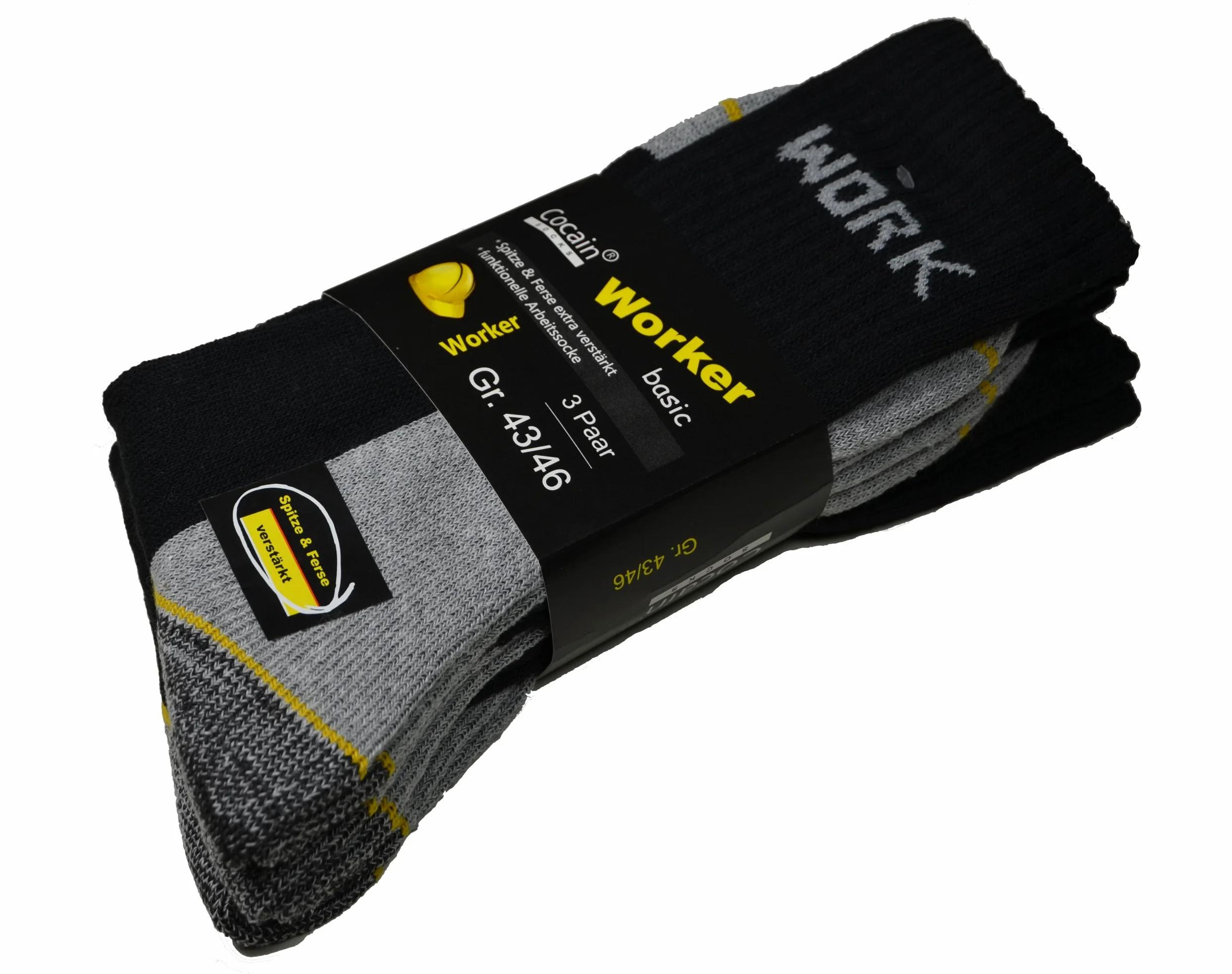 Cocain Chaussettes de travail robustes et respirantes au design technique Disponible en lot de 9, 15 ou 30 paires Taille 39/42, 43/46 ou 47/50