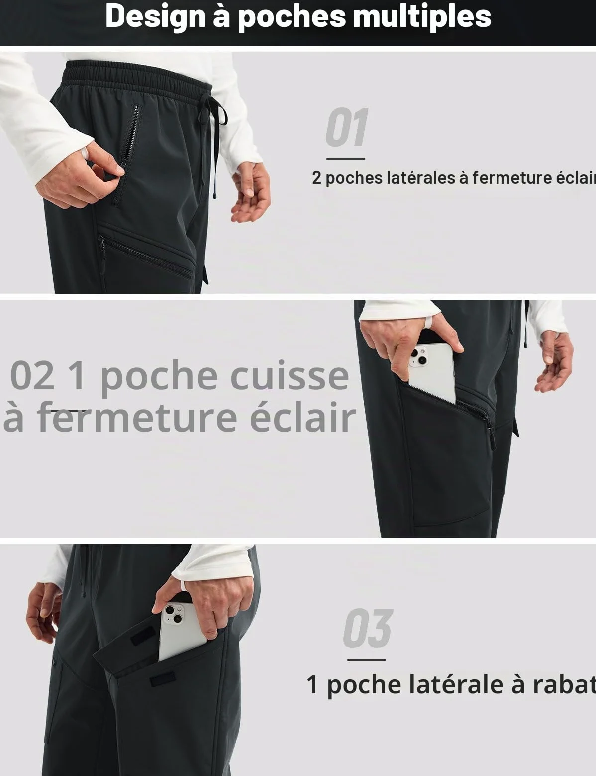 baleaf Pantalon cargo pour homme avec doublure en polaire avec poches pour la marche et l'extérieur d'âge moyen