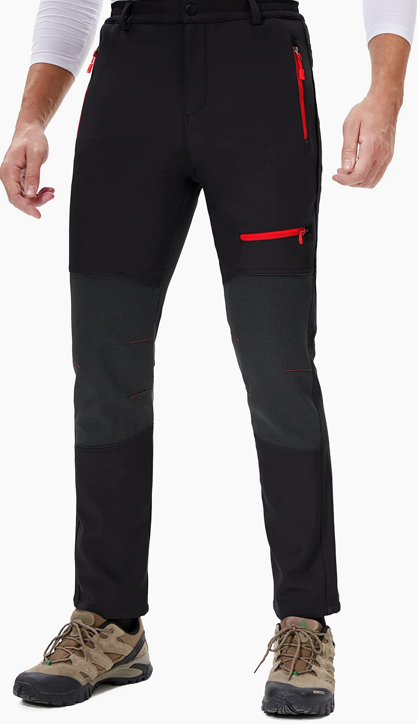 Pantalon Ski Randonnee Homme Imperméable de Travail Hiver Montagne Softshell Chaud Doublé Polaire Outdoor KZ41065M-Black-L