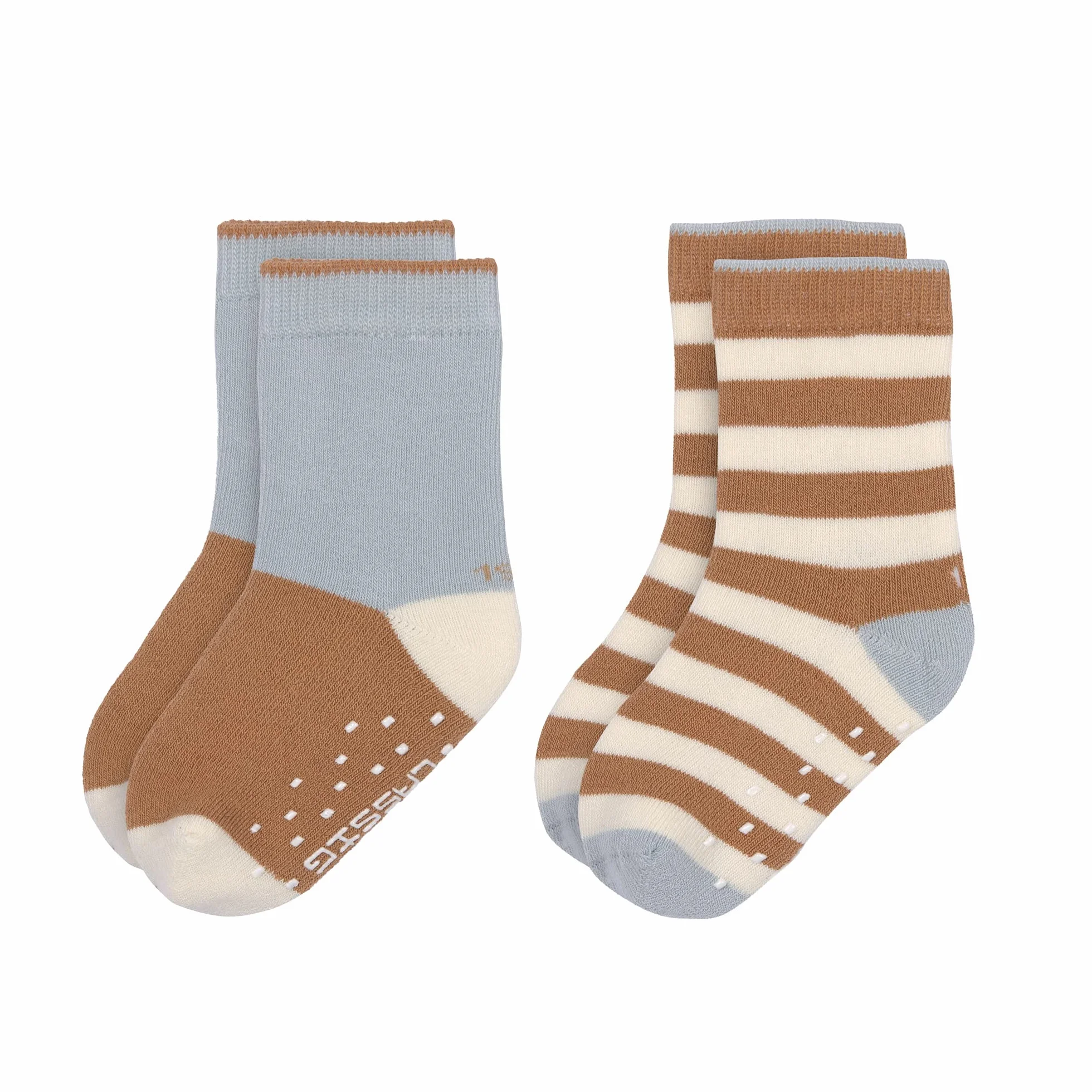LÄSSIG Chaussettes antidérapantes Enfants Lot de 2 Bleu Caramel Taille 23-26