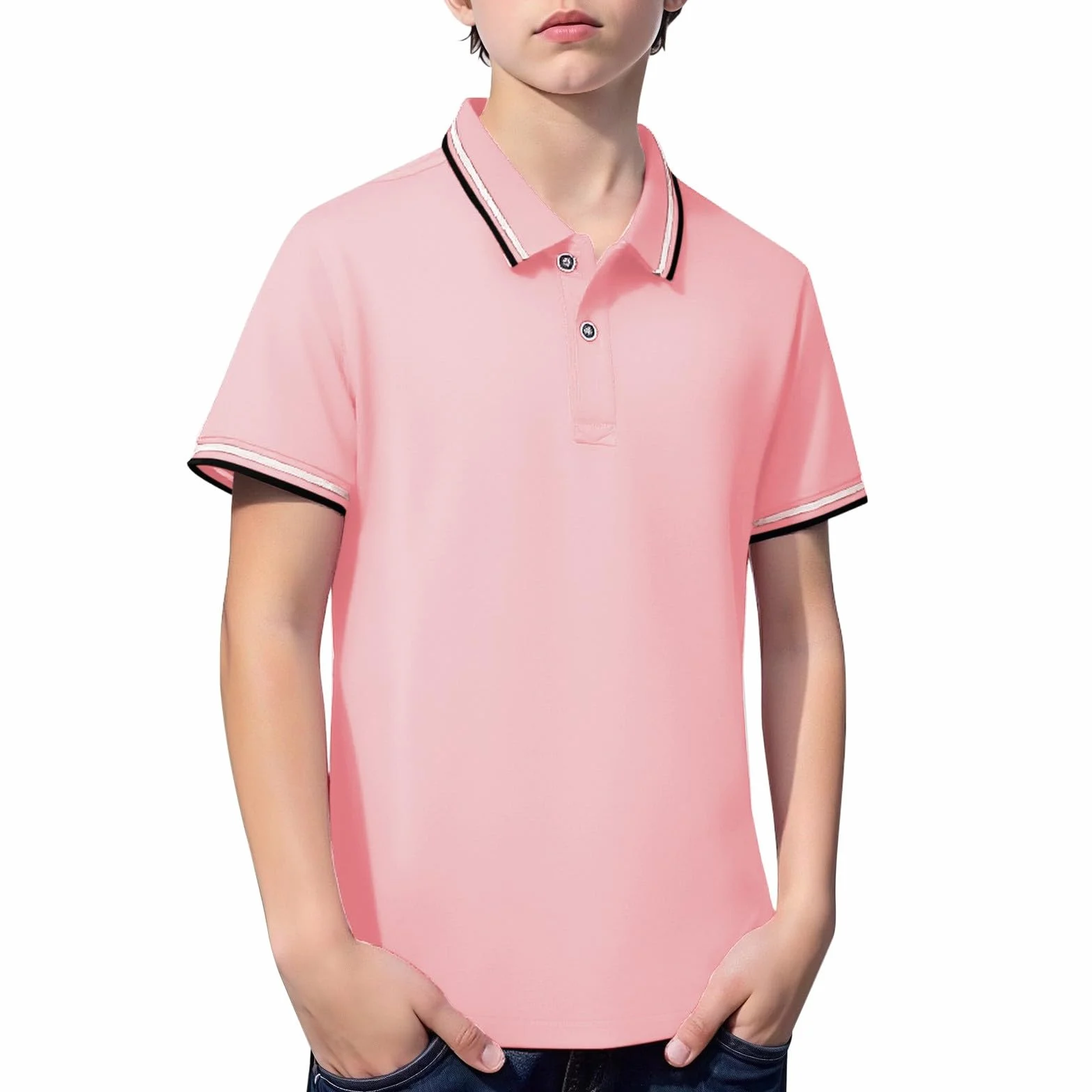Polo d'école unisexe à manches courtes pour enfants - Polo classique doux et respirant