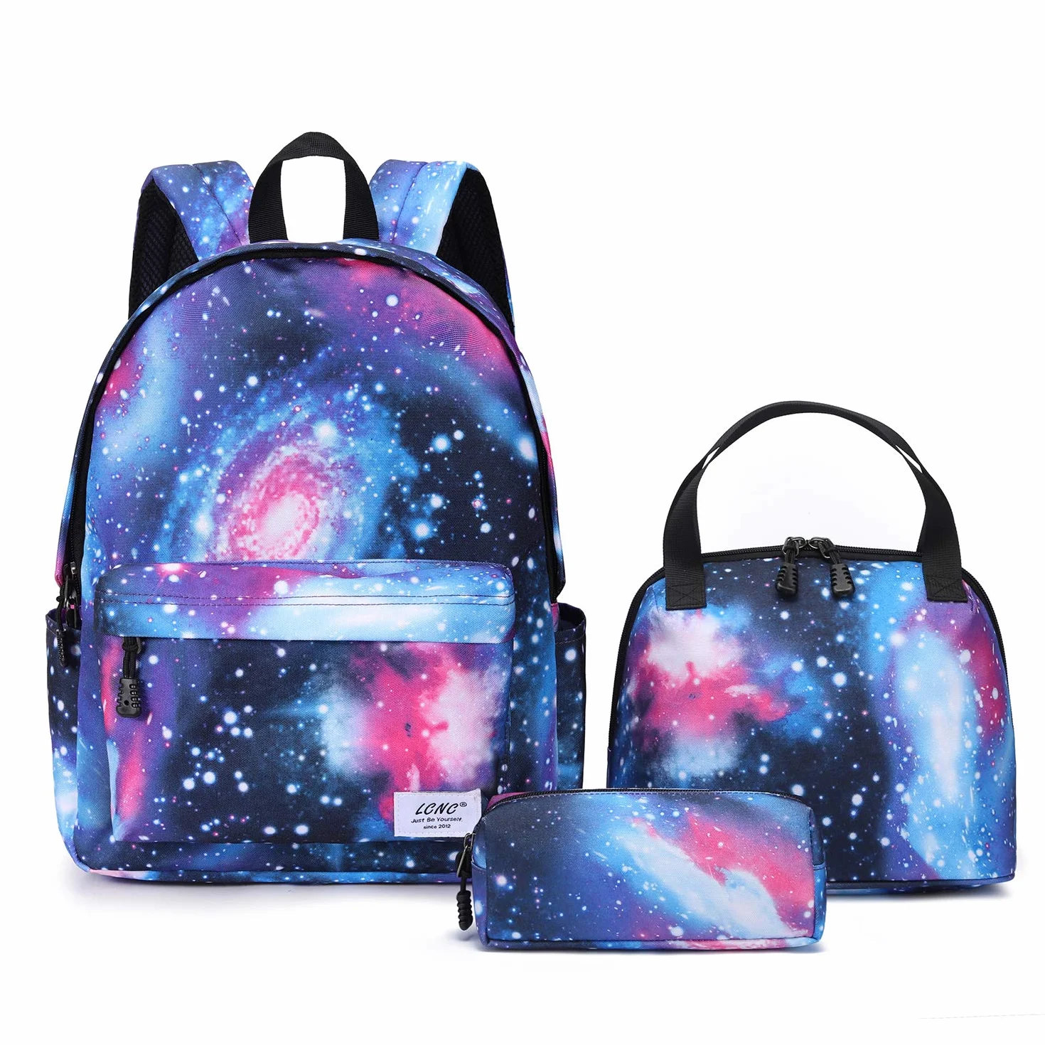 Sac d'école pour garçons et filles motif galaxie - Résistant à l'eau - Sac à dos décontracté - Pour étudiants Ensemble F-galaxy bleu. Taille unique