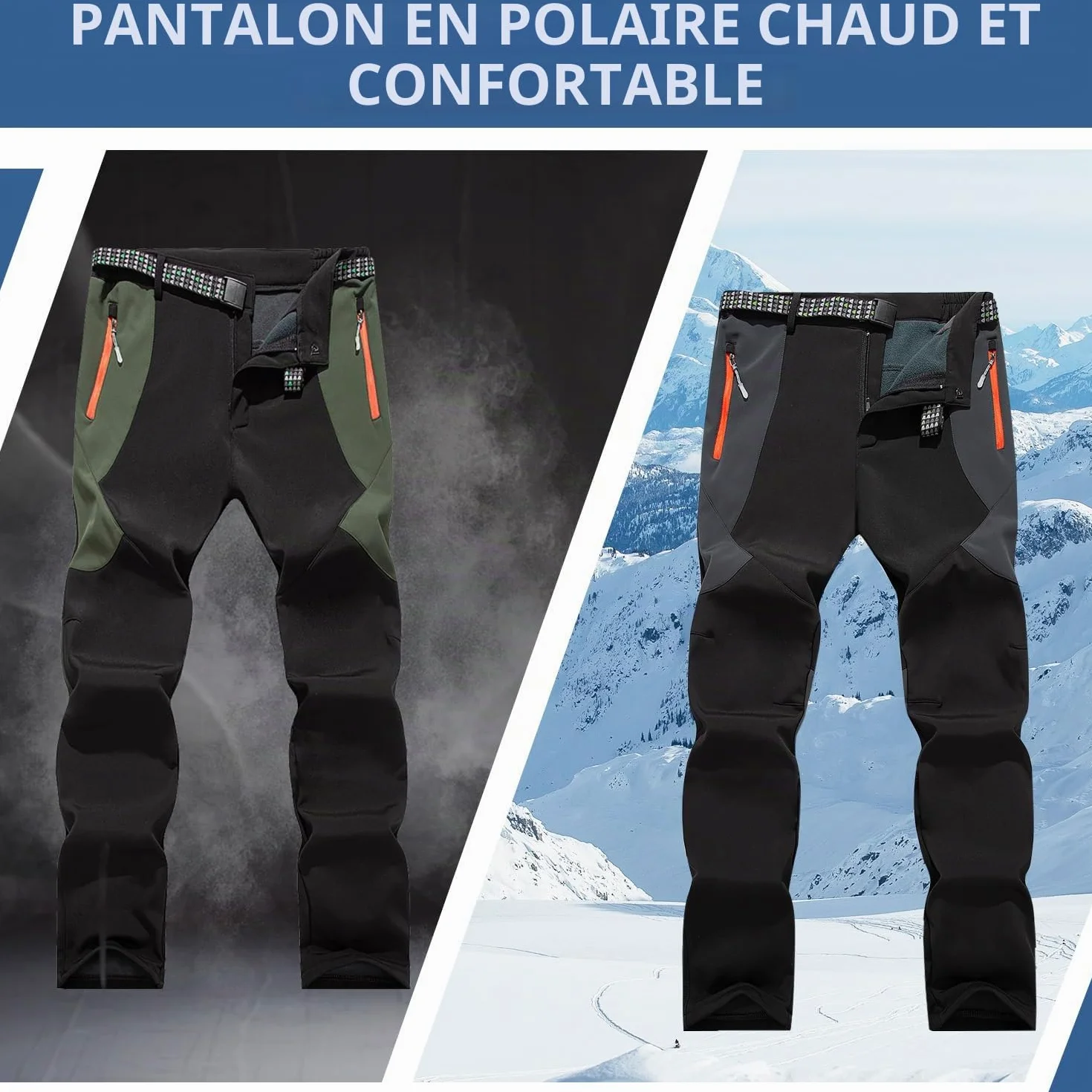 LHHMZ Pantalon d'hiver Chaud d'extérieur pour Hommes Pantalon de randonnée Softshell en Polaire Pantalon de Ski décontracté