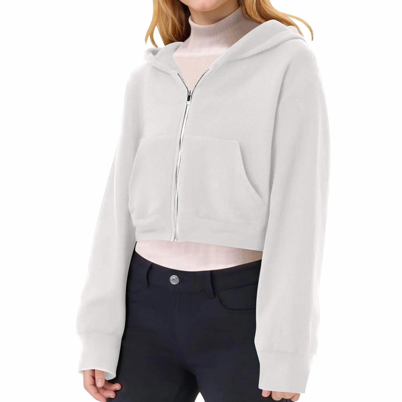 Sweat Court Enfant Fille Capuche Zippée 5-14 Ans Veste Crop Top Sweatshirt Ado Hiver Manche Longue Confortable Chic Large Casual Sport Vacances Haut Blouse
