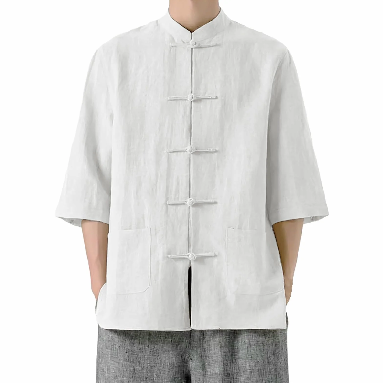 Chemise Kung Fu en coton et lin pour homme - Style traditionnel chinois - Veste à manches longues - Convient pour le Tai Chi et les occasions culturelles