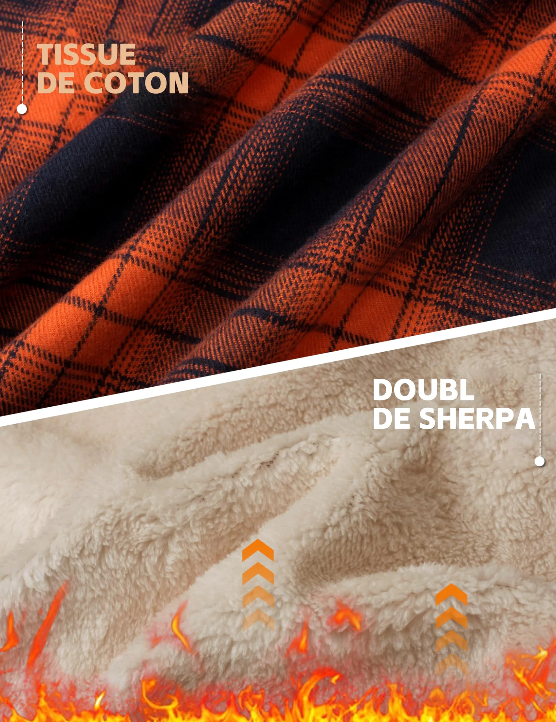 MAGCOMSEN Veste d'hiver pour homme - Veste doublée - Chemise thermique à carreaux - Avec poches multiples - Coton - Chemise chaude