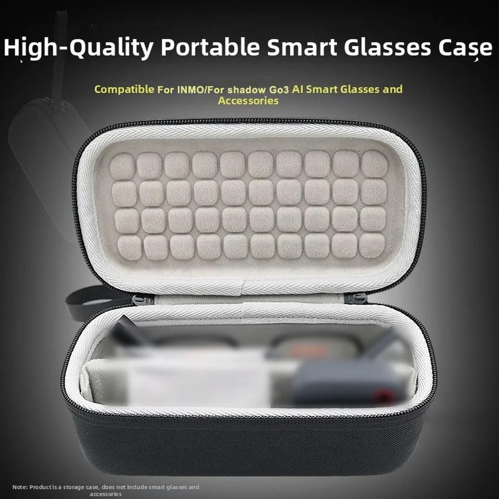 Étui de rangement rigide en EVA pour lunettes intelligentes INMO GO3 AI, boîte de transport portable avec fermeture éclair, coque rigide antichoc 22 x 22 x 10 cm