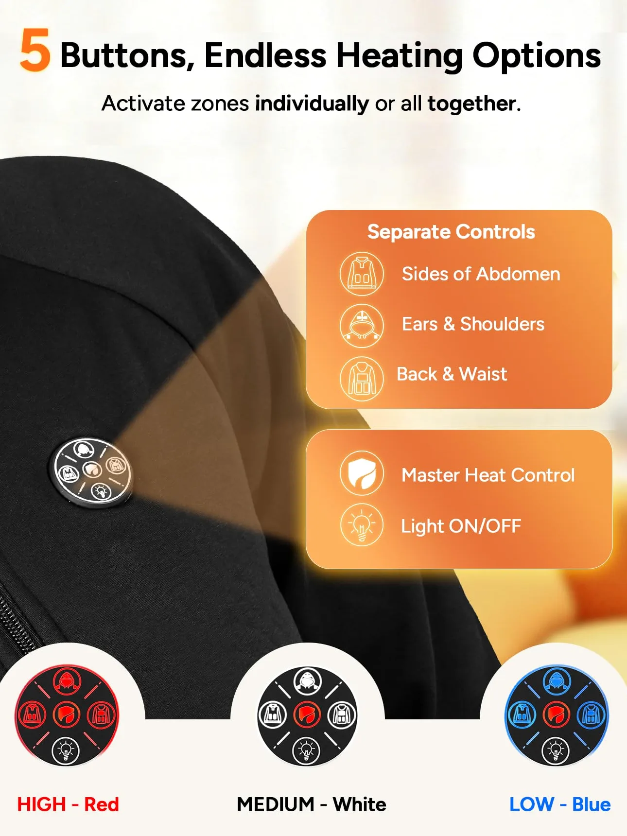 DR.PREPARE Sweat à Capuche Chauffant Homme Femme avec Batterie 16000mAh, 9 Zones Chauffantes, Chauffage Max 8H, Sweat Chauffant Unisex en Ultra-Épais pour Le Travail en Extérieur, Camper, Ski, Pêcher