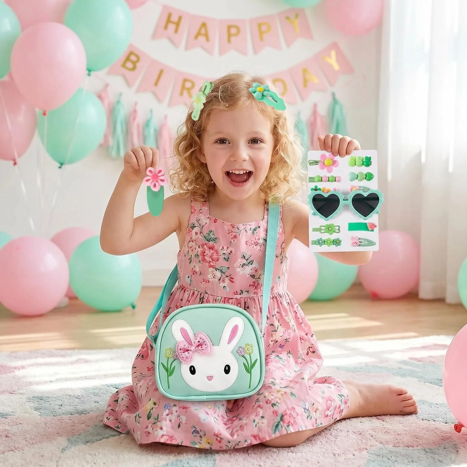 Sac à Main Fille, Sac Petite Fille, Sacs à Bandoulière pour Tout-Petits Filles avec Bretelles Réglables, Sacs a Main Petite Filles avec Lunettes de Soleil & Épingles à Cheveux