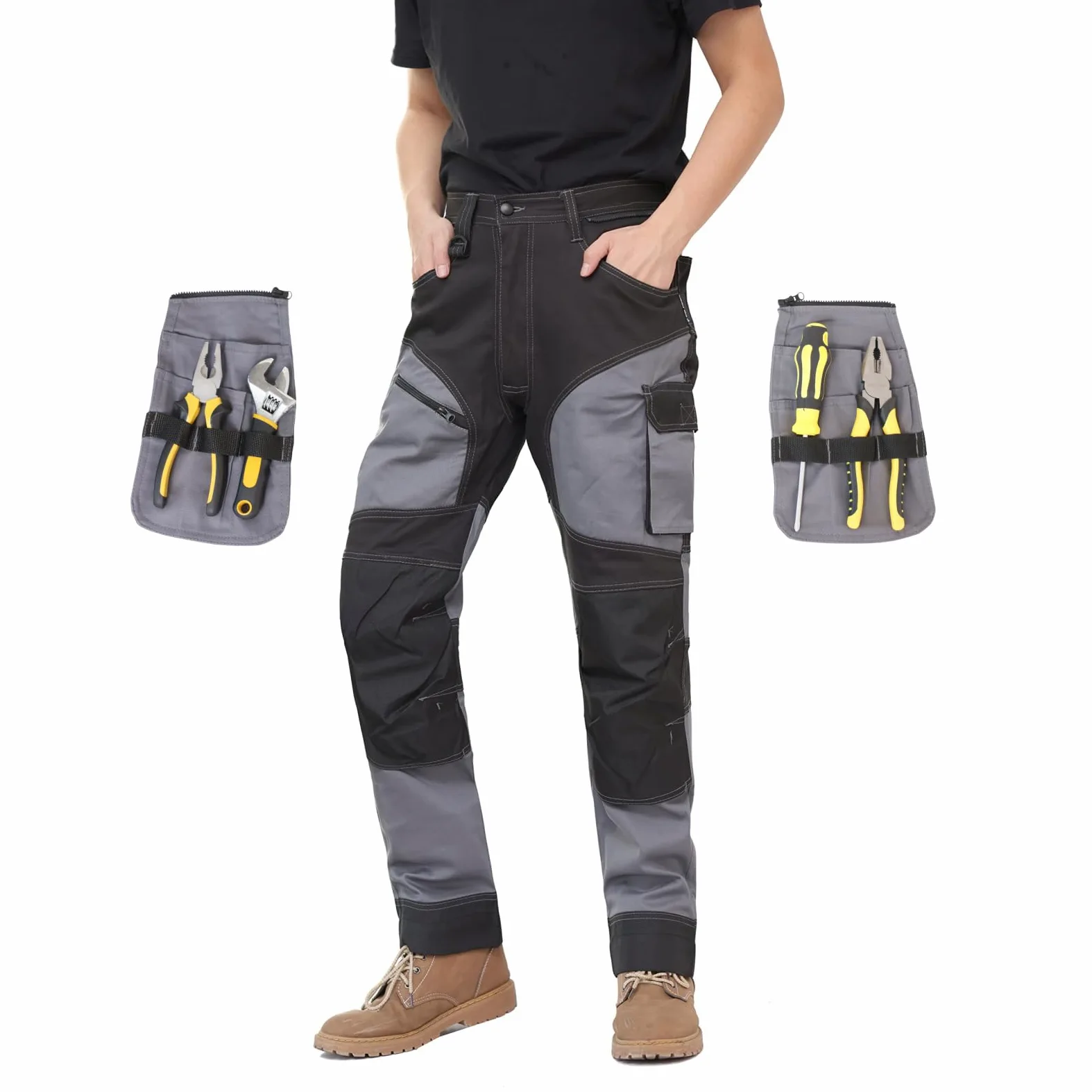 WORK IDEA Pantalon de Travail Homme, Poches Genoux Oxford, Pantalon en Coton Stretch