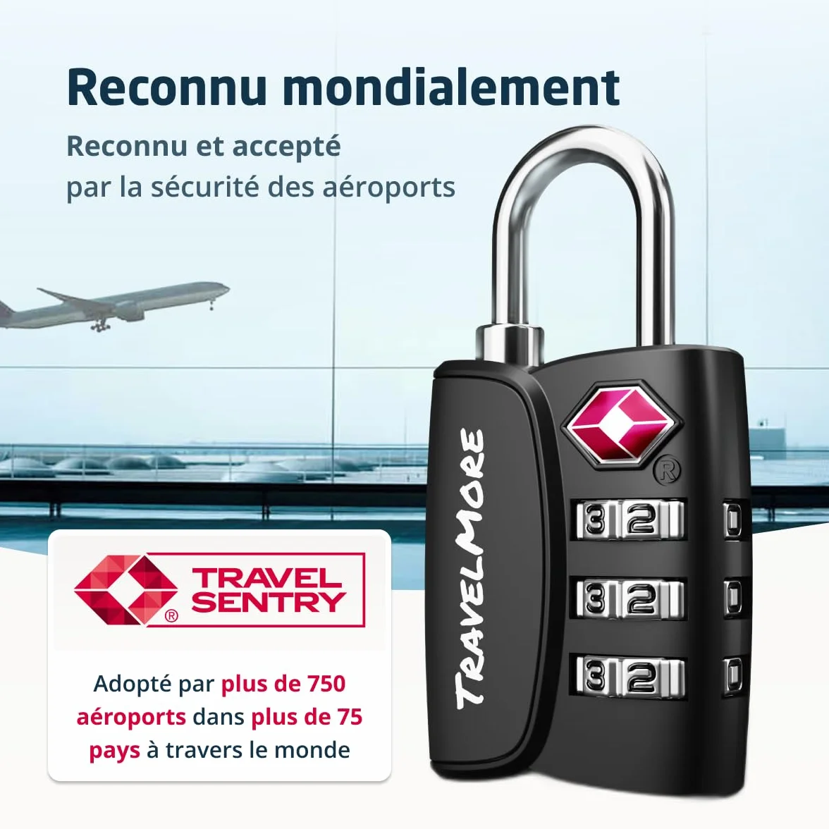 Lot de 6 Cadenas TSA avec Indicateur d'Ouverture Noir pour Valises et Bagages