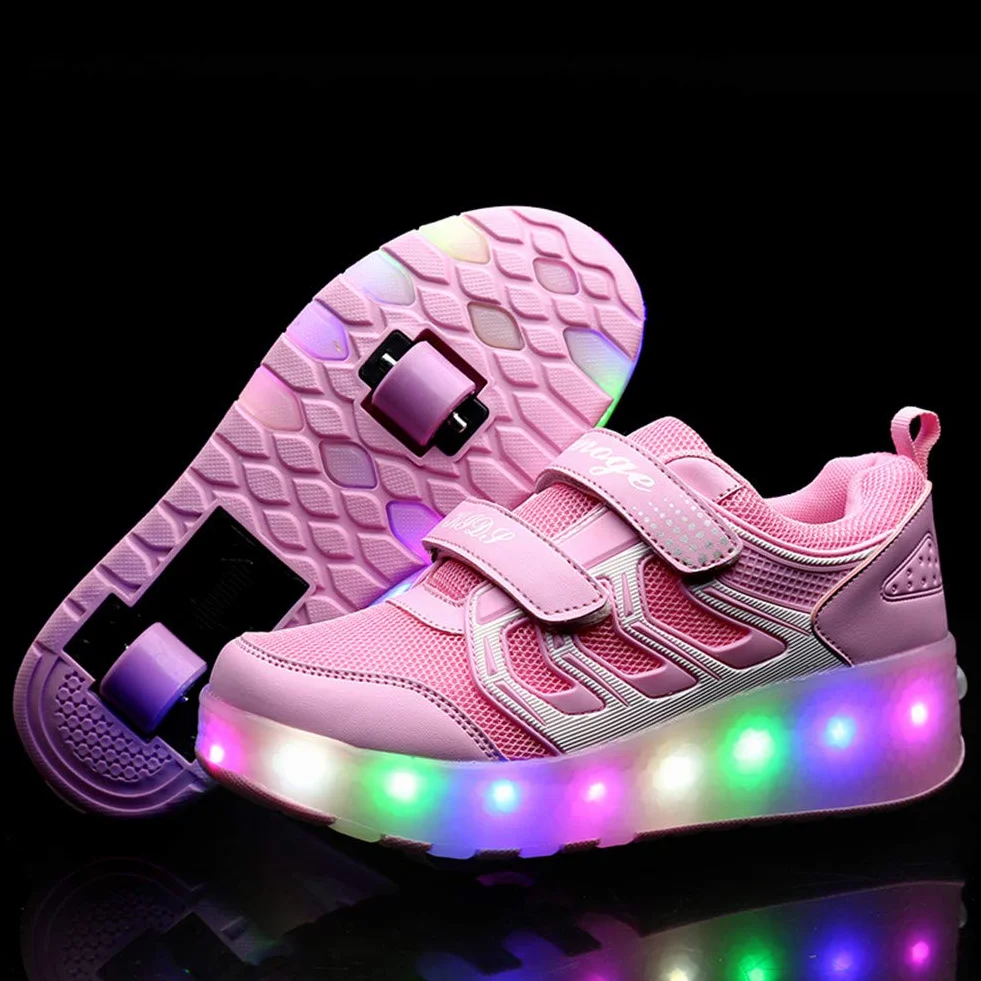 Kids LED USB Rechargeable Roller Skates Lightweight Outdoor Sports Shoes for Boys Girls