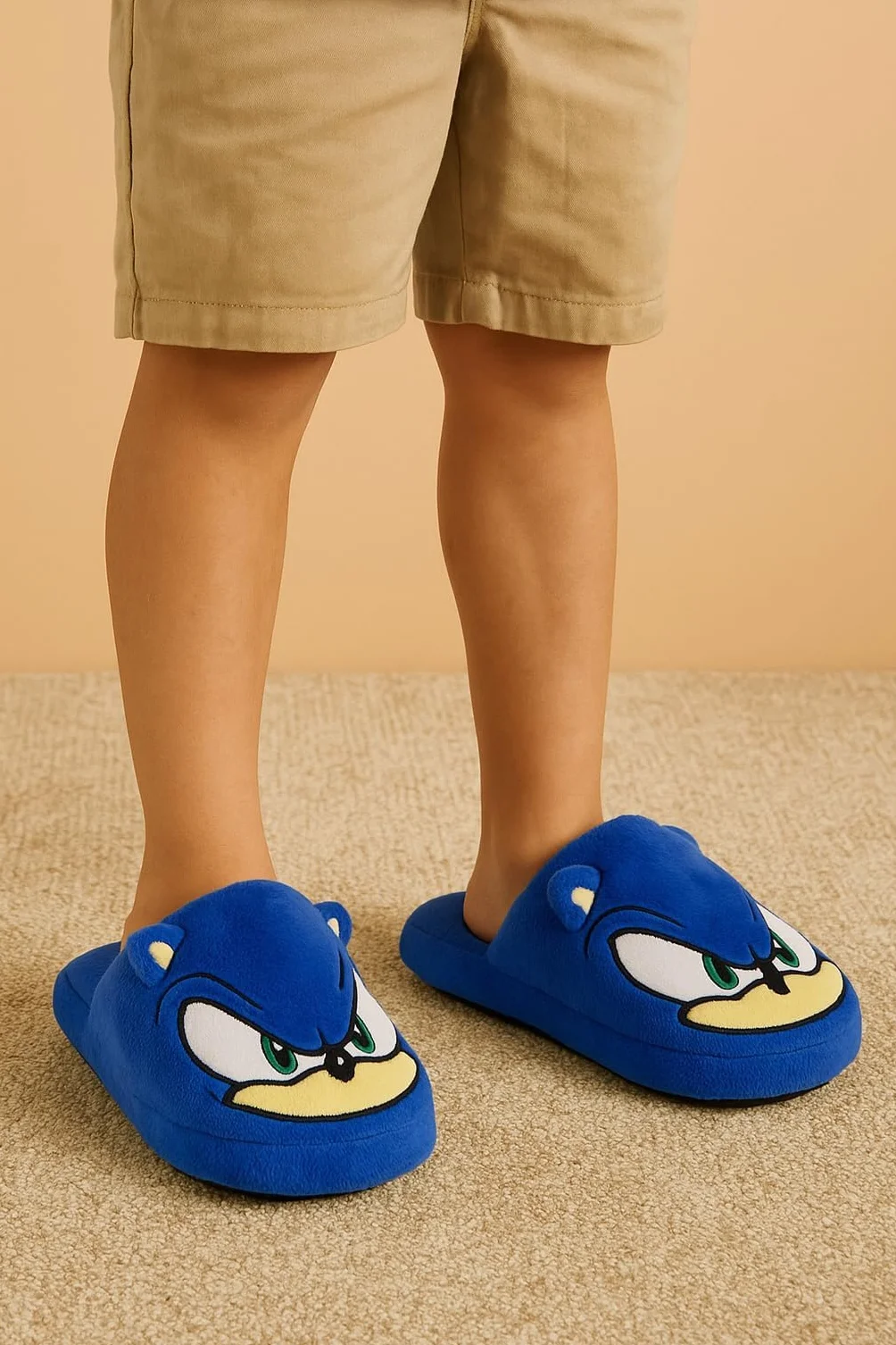 Sonic Pantoufles en peluche moelleuse pour garçon Idéal pour la maternelle et la maison Cadeau chaud Taille 25-33