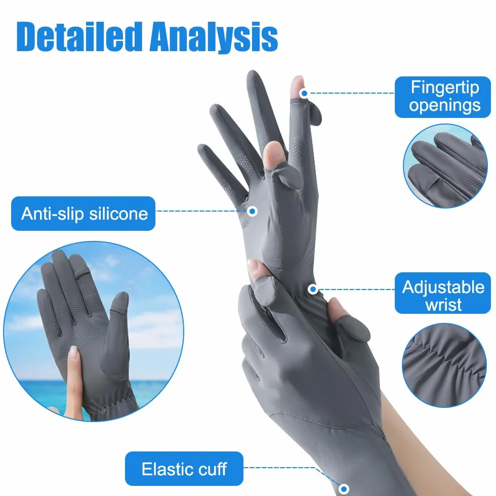 Gants de Protection UV pour Femme MiOYOOW, Respirants en Soie Glacée, Antidérapants Écran Tactile