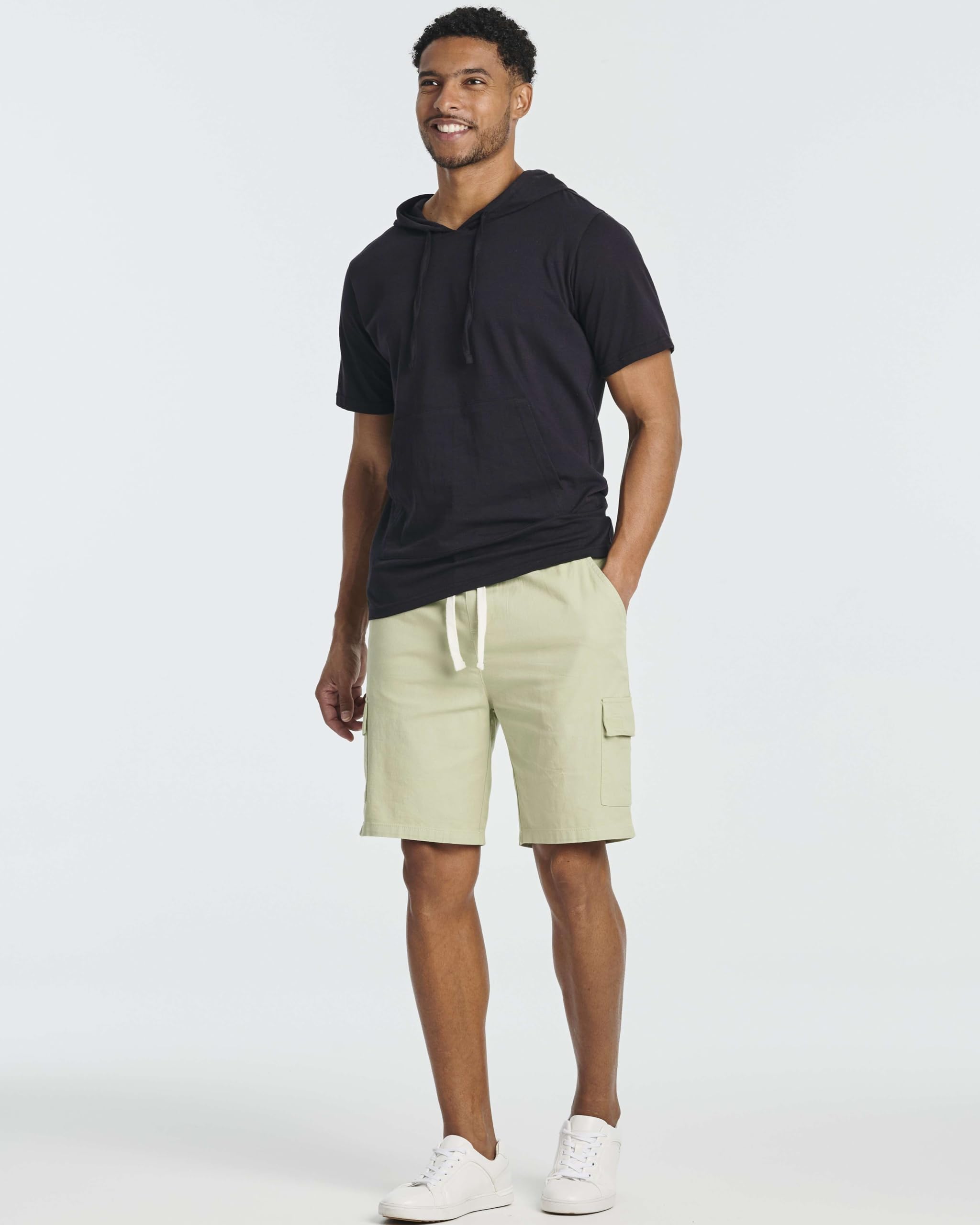 Men's 9-Inch Cotton Cargo Shorts with Drawstring Waist