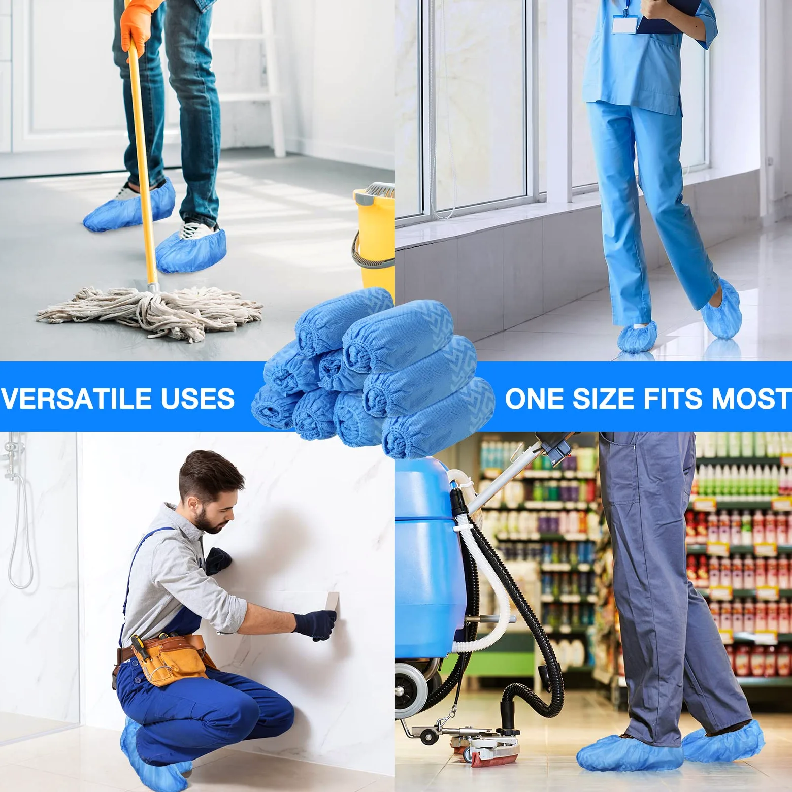 Lot de 600 couvre-chaussures jetables antidérapants, épais et durables pour homme et femme, bleu