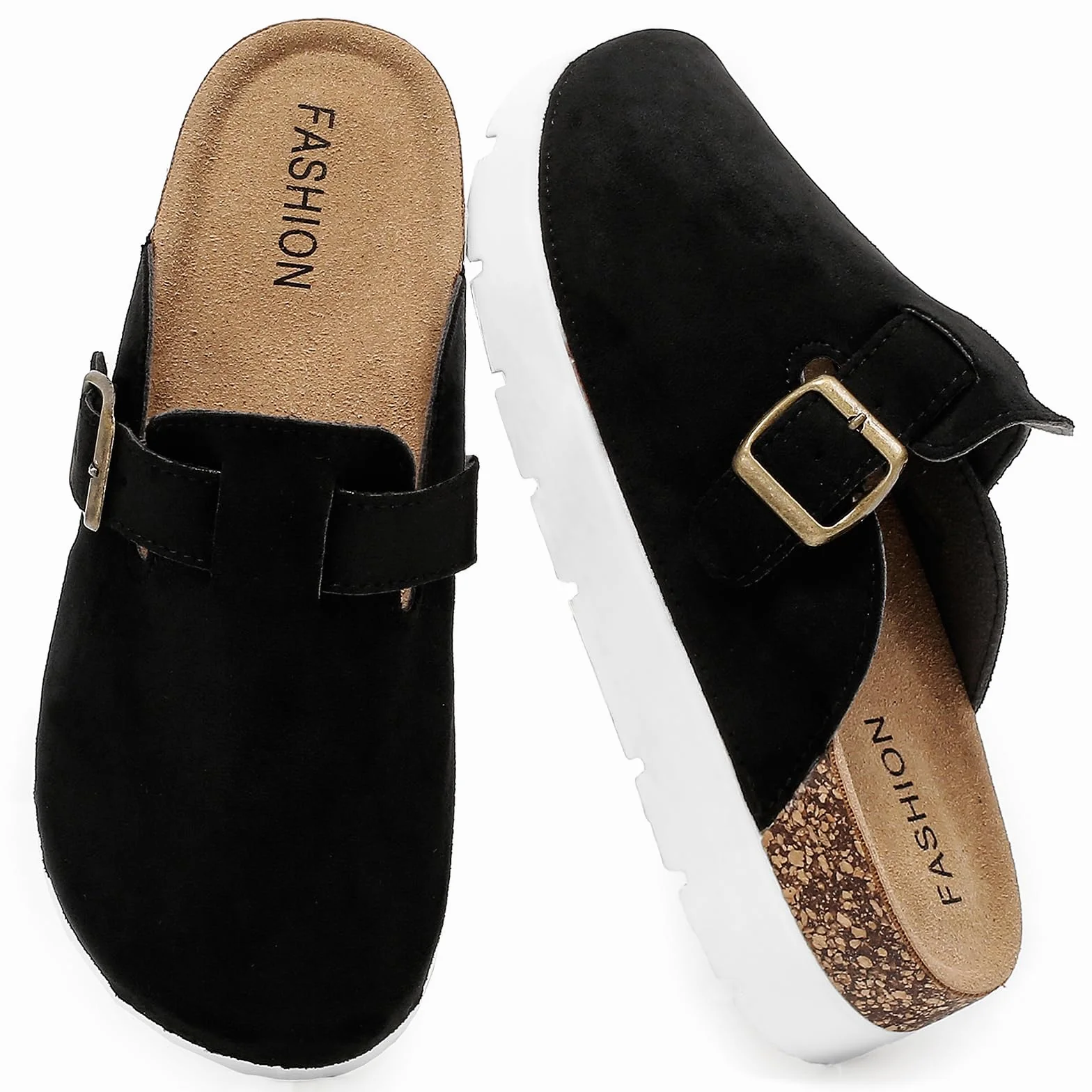 Plateforme Mules et Sabots Femme, Pantoufles Sabot Clogs Chaussons Cuir Liège Sandales- Antidérapants Semell