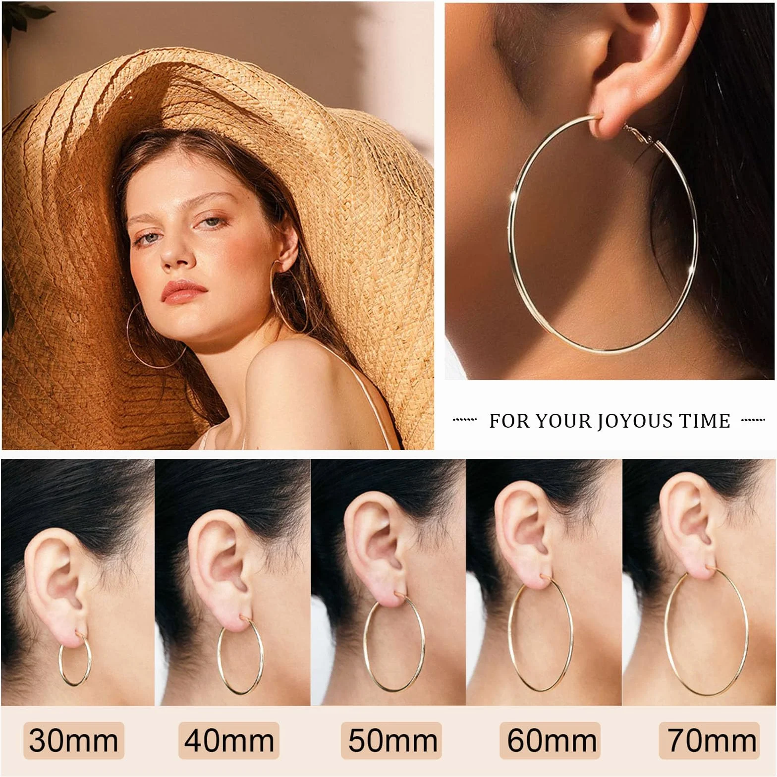 grandes boucles d'oreilles créoles en acier inoxydable, 5 Pairs Boucles d'Oreilles Femme Acier Inoxydable Creoles Argent Boucles d'Oreilles, Cercles hypoallergéniques (30/40/50/60/70 mm)