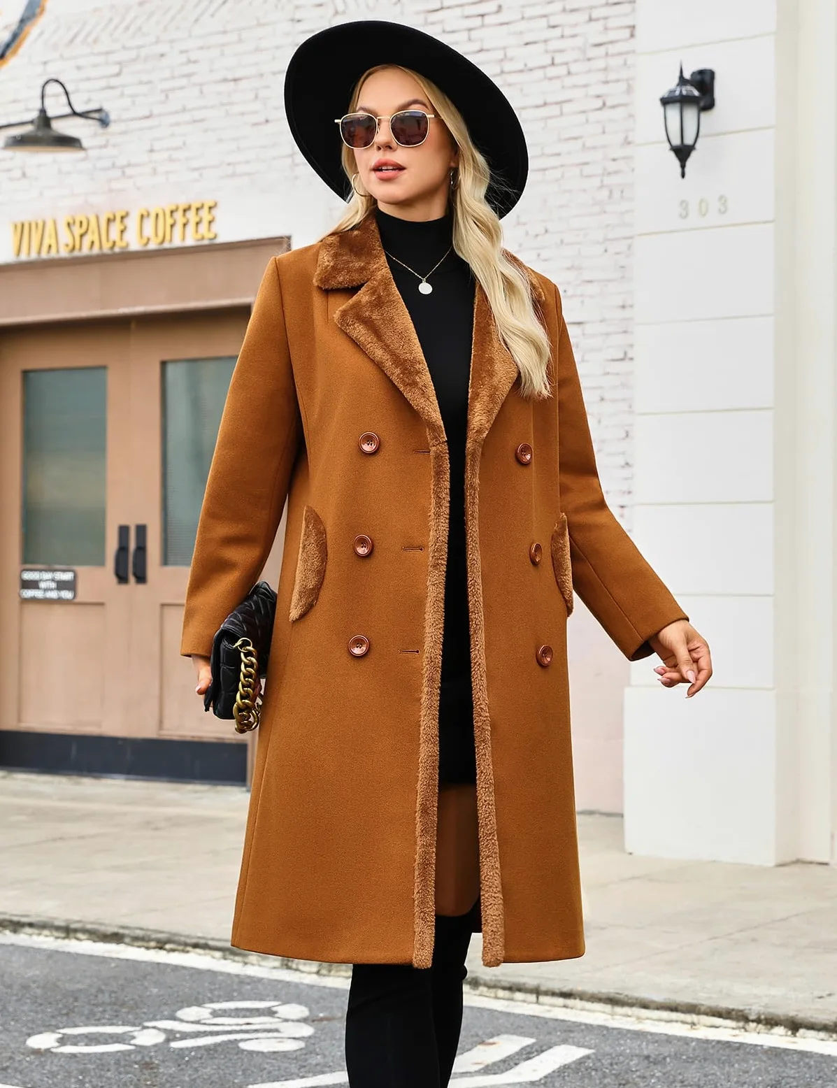 Yuson Girl Manteau Femme Hiver Longue Classiques Double Boutonnage Manteau Chaud Coupe Vent Manteaux Mi-Long Automne Hiver Trench Coat à Revers Chic et Élégant avec Poches