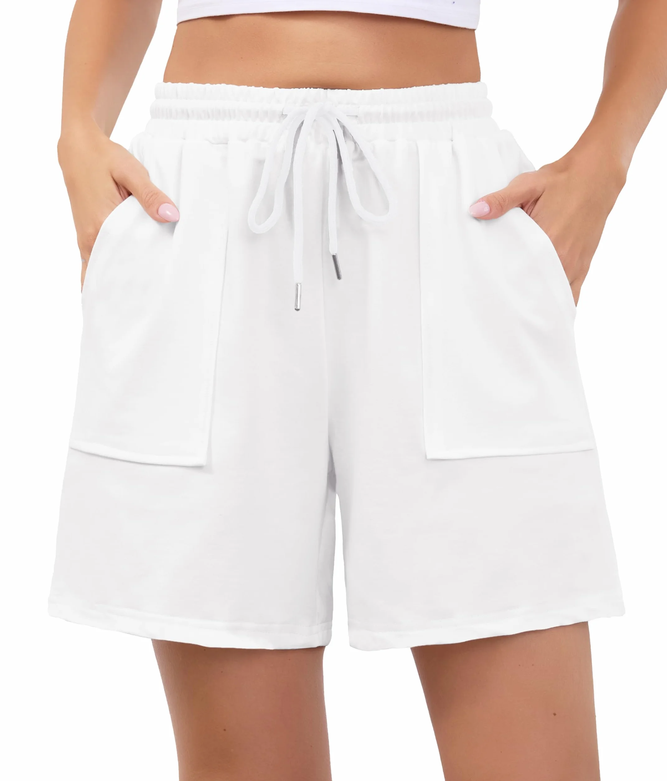 Wikoan Short de Sport Femme Été Short Femmes Coton Doux avec Poches et Cordon de Serrage Respirant pour Jogging Running Yoga Fitness S-XXL