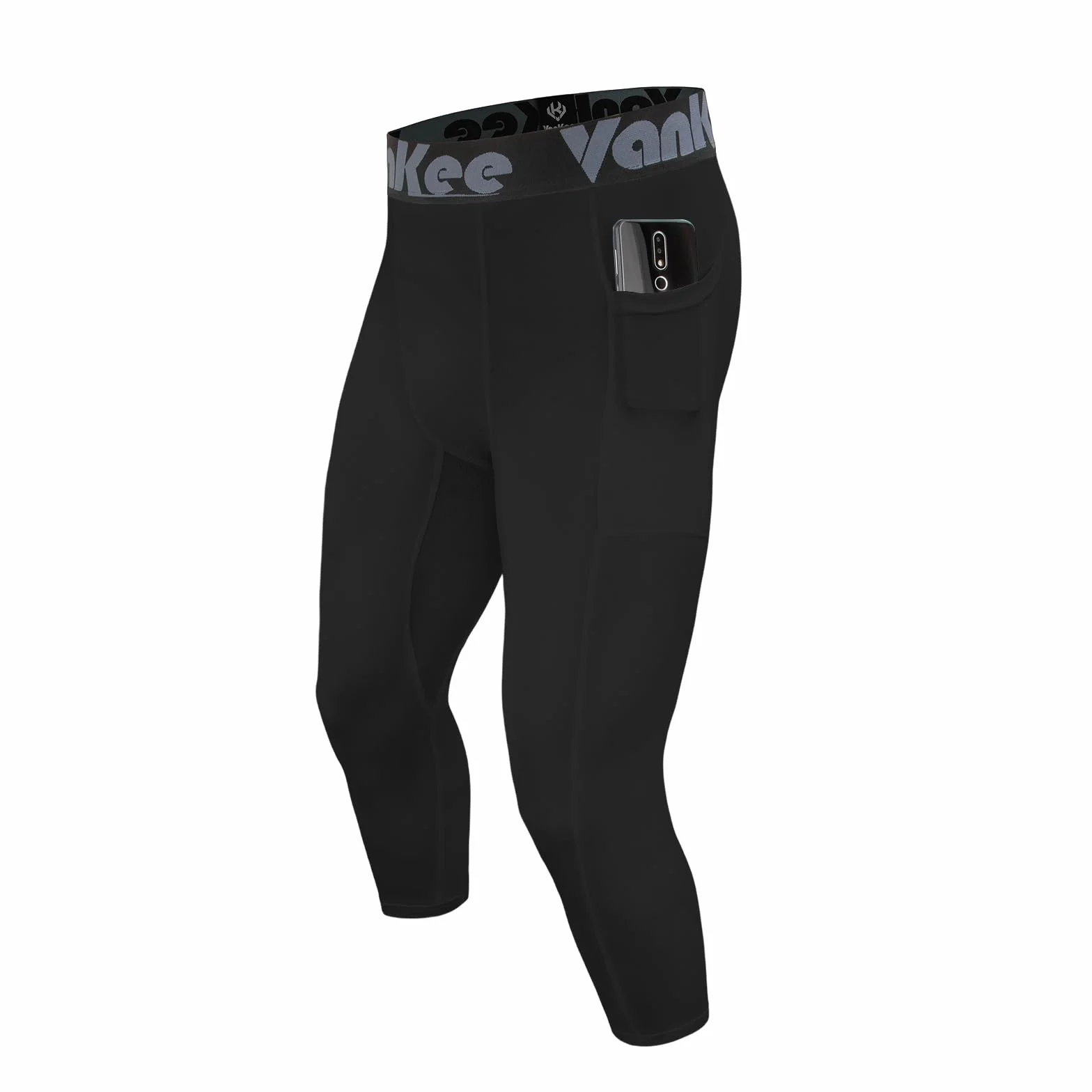 Pantalon De Compression 3/4 avec Pochepour Hommes Legging De Sport à Évacuation d'Humidité Séchage Rapide Base Layer Long Tight Conçu pour Basket-Ball Football Et Fitness