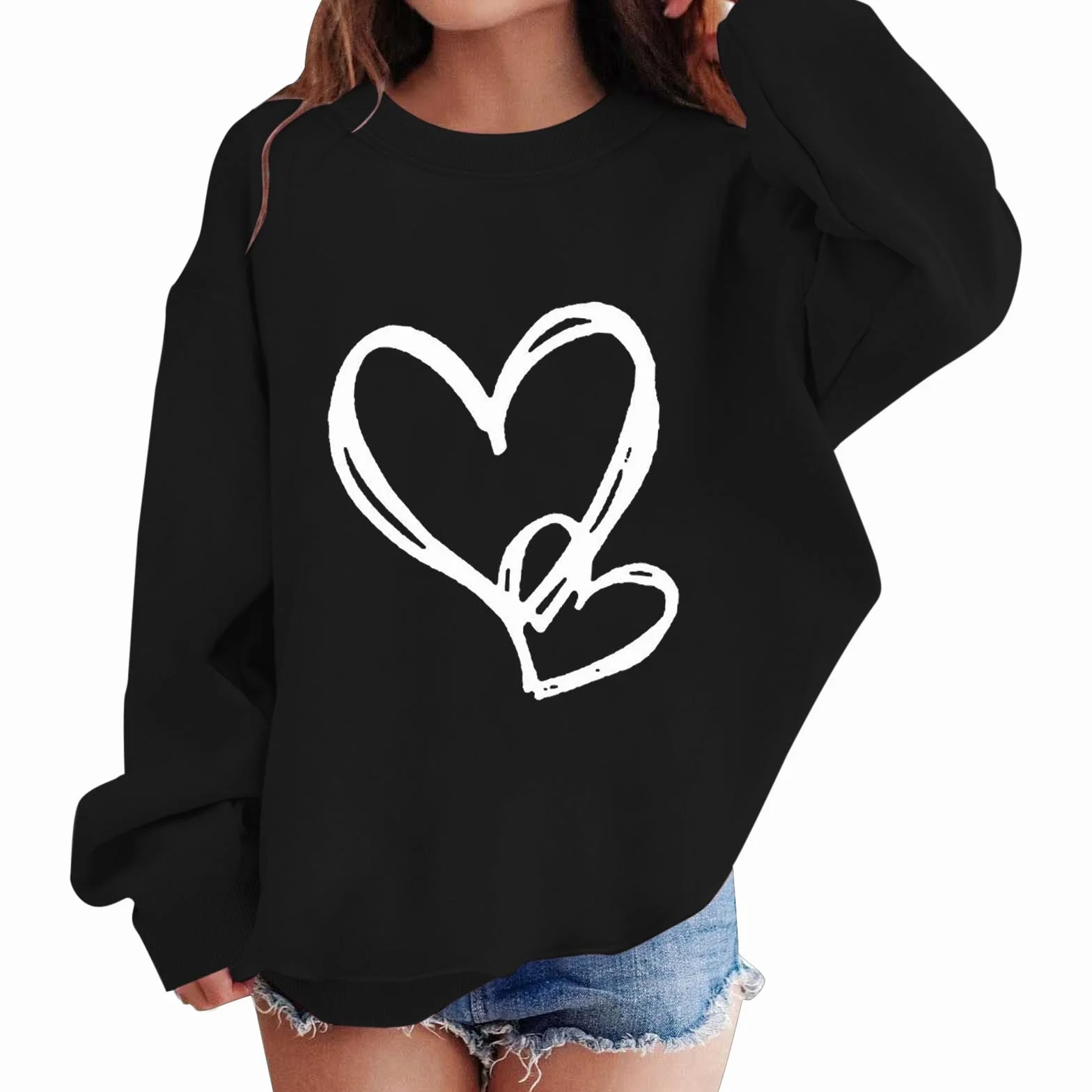 Generisch Sweat-shirt avec imprimé cœur pour fille | Pull doux avec col rond | 6 options de couleurs (vert, noir, bleu, beige, blanc) | Tout-petit à choses pour filles de 12 ans