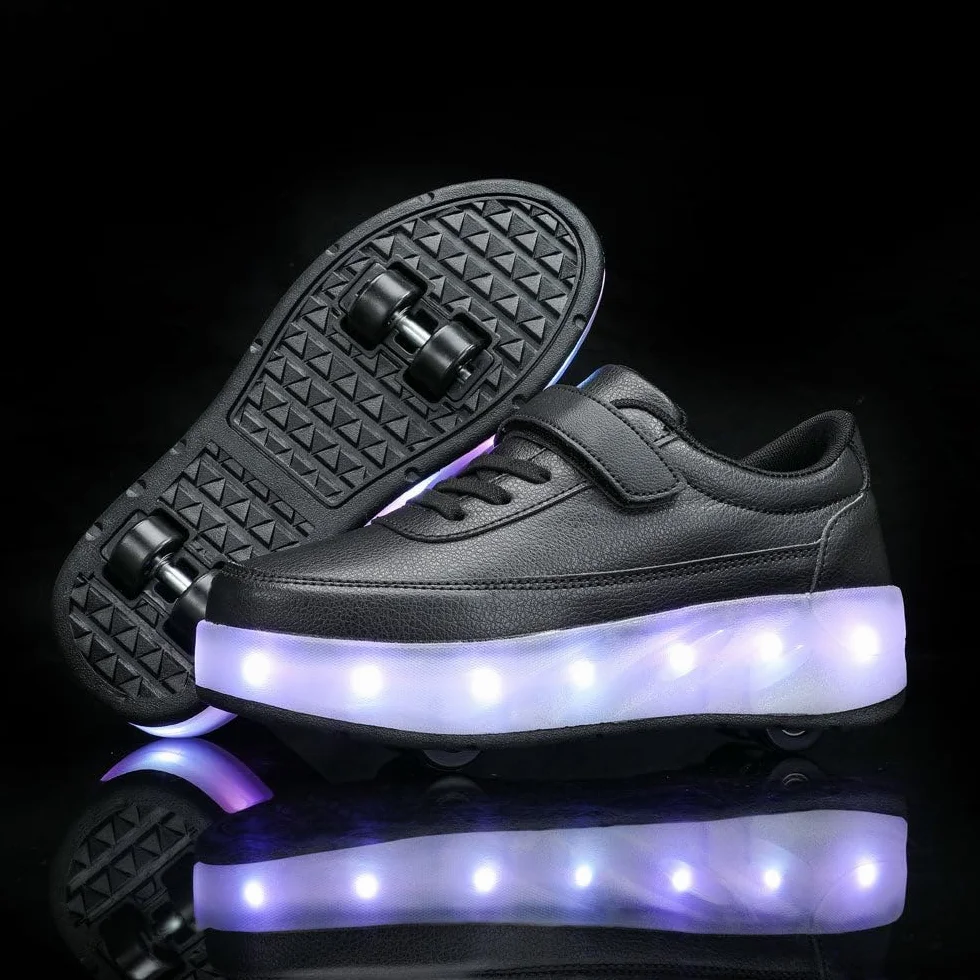 HUSKSWARE Patins à roulettes Garçons Filles Chaussures Skateboard réglables Jeunesse Noir Blanc Rose 27-40 EU