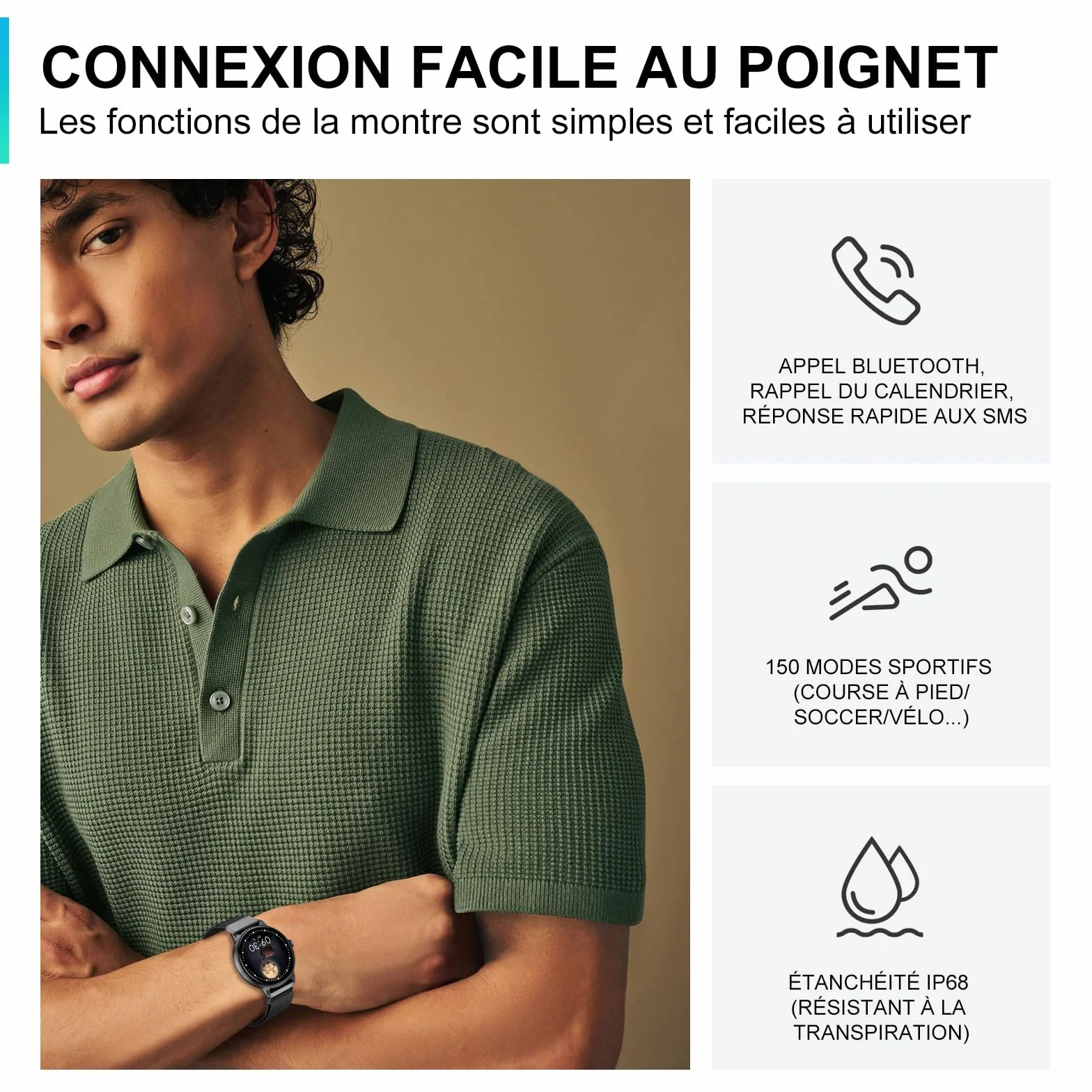AcclaFit Montre Connectée Femme Homme avec Appel Bluetooth, Smartwatch Ronde 1,38" avec 147+ Modes Sportifs, Cardiofréquencemètre, Sommeil, IP68 Étanchéite, Compatible avec Android iOS