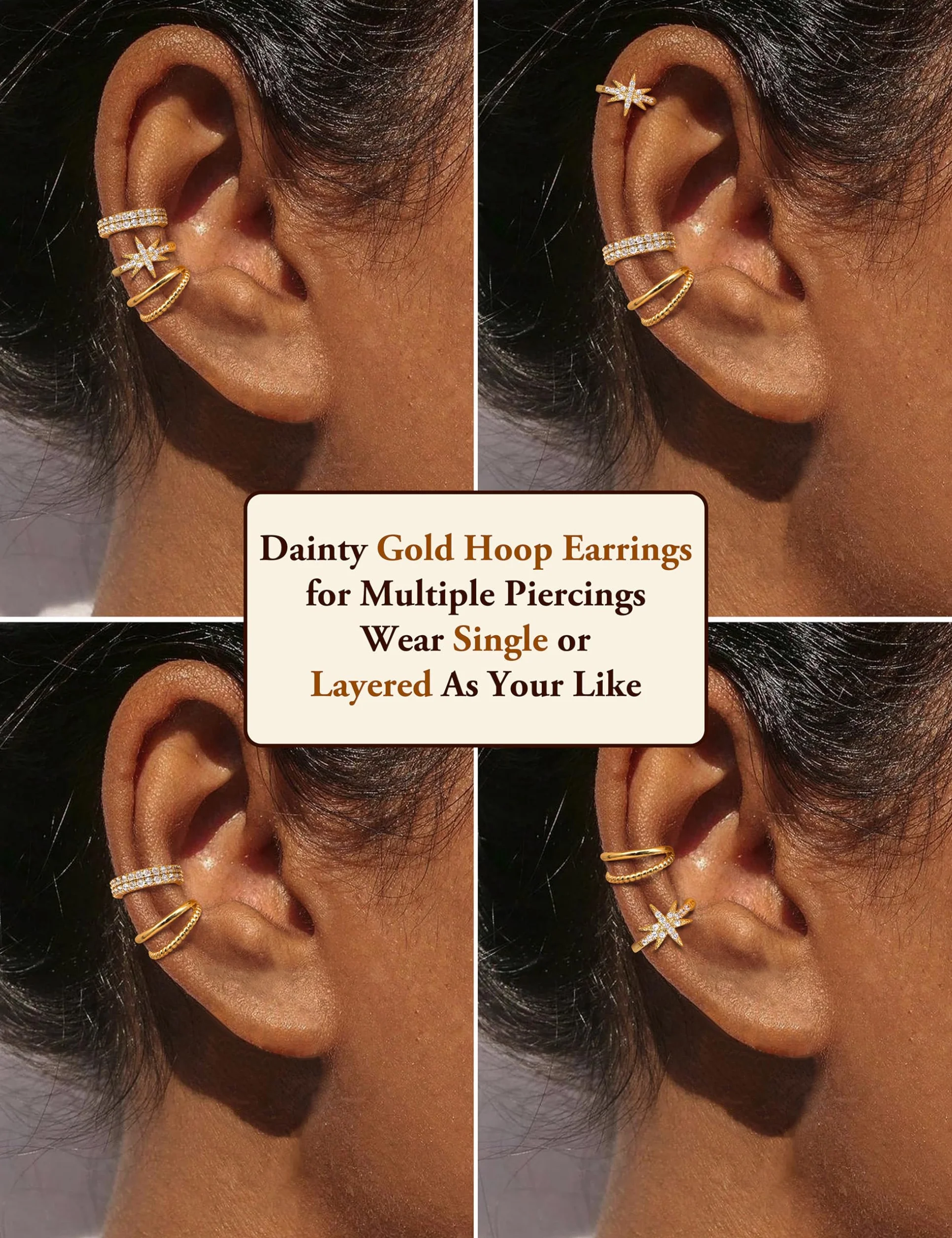 MILACOLATO Ear Cuff Femme Faux Piercing Oreille Or Hypoallergénique Réglables Sans Trou Helix Cartilage