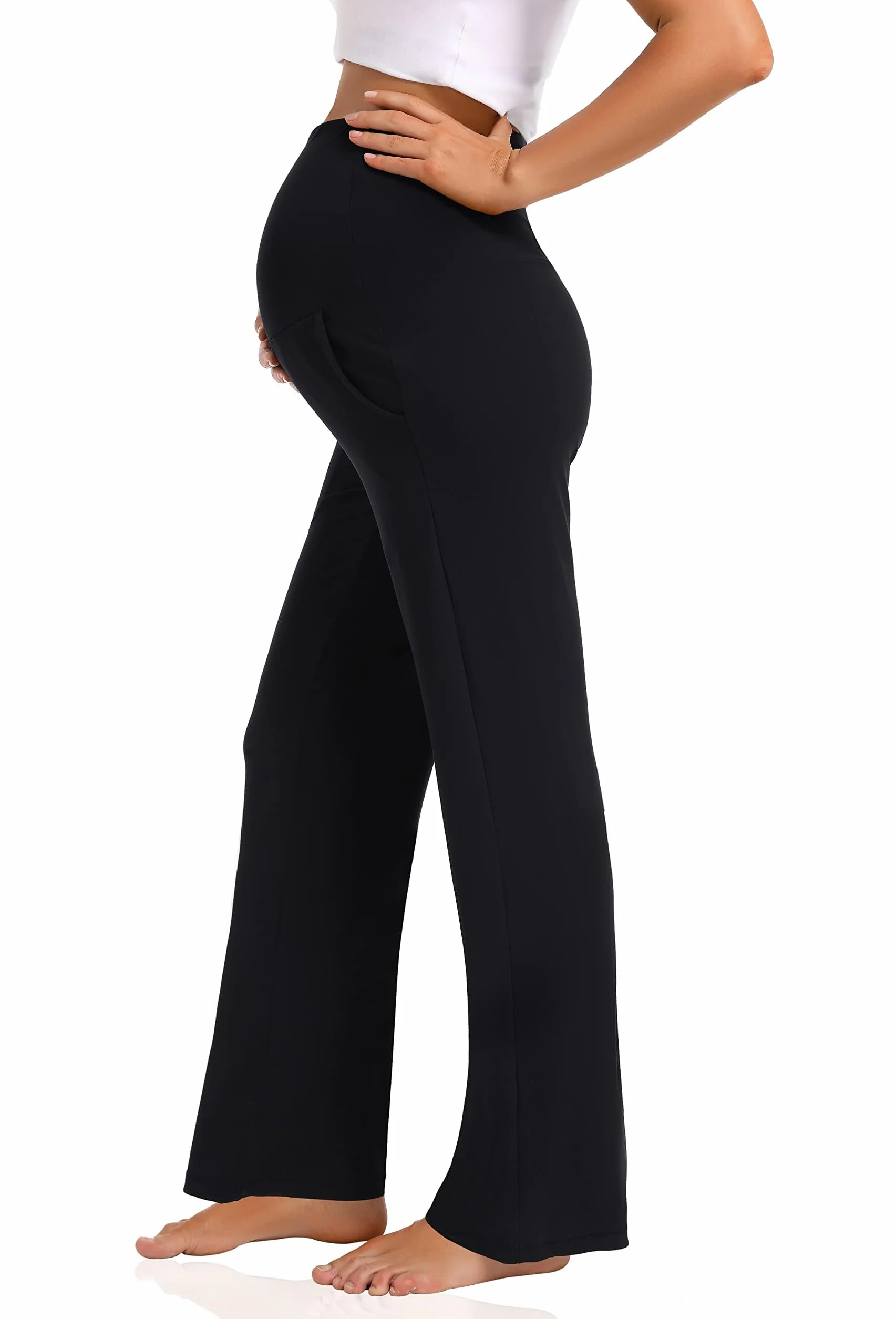 Pantalon Maternité Jambes Larges Pantalon Long Décontracté De Taille Haute Grossesse Femme Pantalons De Grossesse