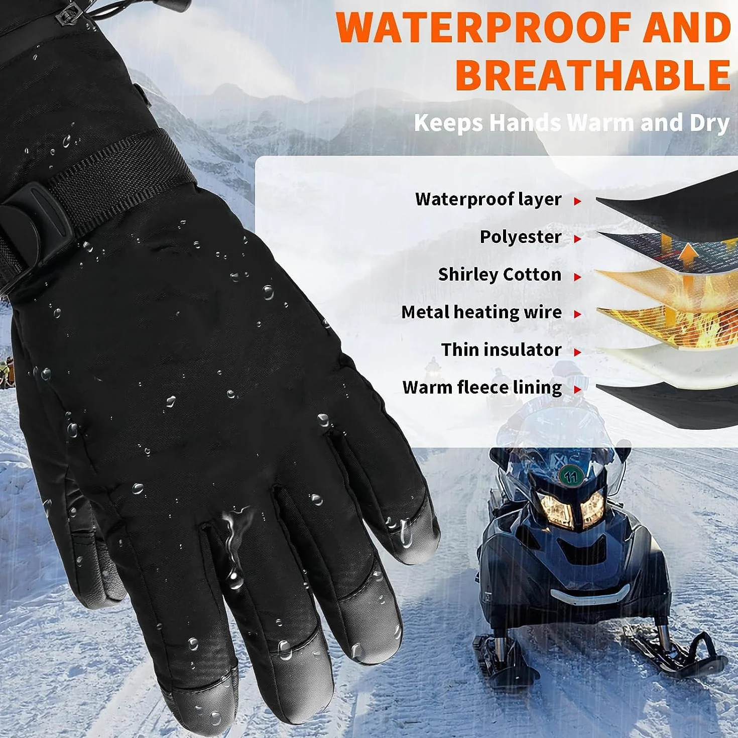 Gants Chauffants USB Homme Femme Imperméables Écran Tactile Moto Vélo Ski Patinage