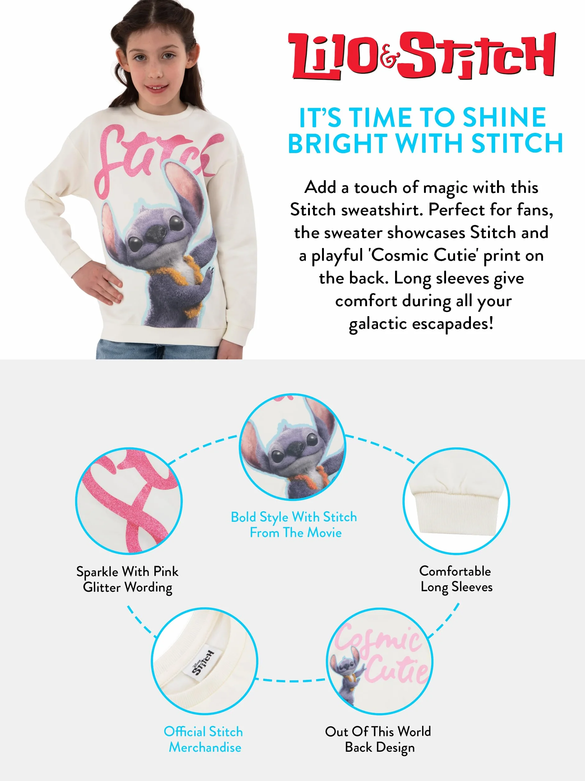 Disney Sweat Fille, Sweat en Coton Lilo Et Stitch, Pull Fille A Manches Longues, Vêtements Stitch