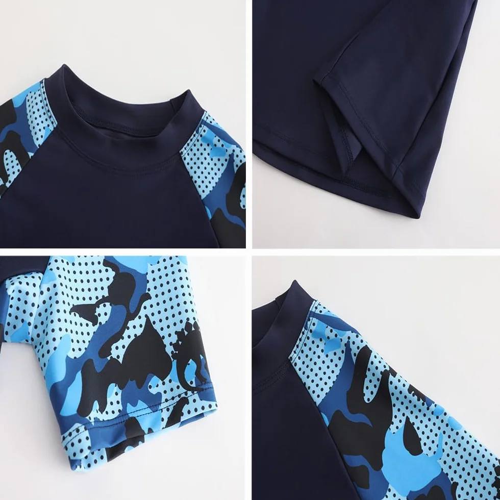 FedMois Maillot de Bain Garçon 3 pièces Combinaison Anti UV T-Shirt + Shorts de Bains avec Doublure de Compression + Bonnet de Bain