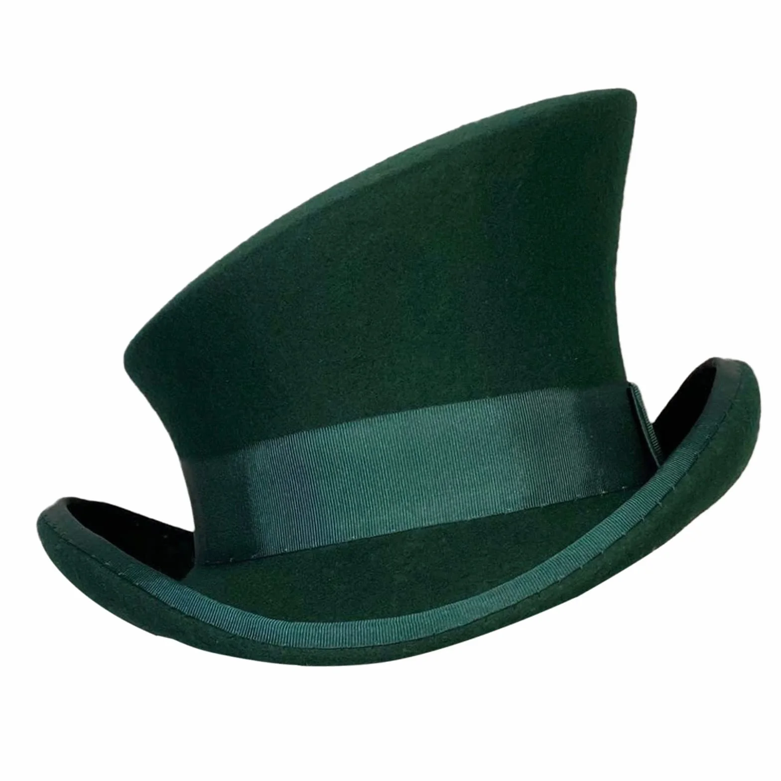 Chapeau Haut-de-Forme Asymétrique Unisexe Punk à Vapeur Laine et Cuir Vert Taille Unique
