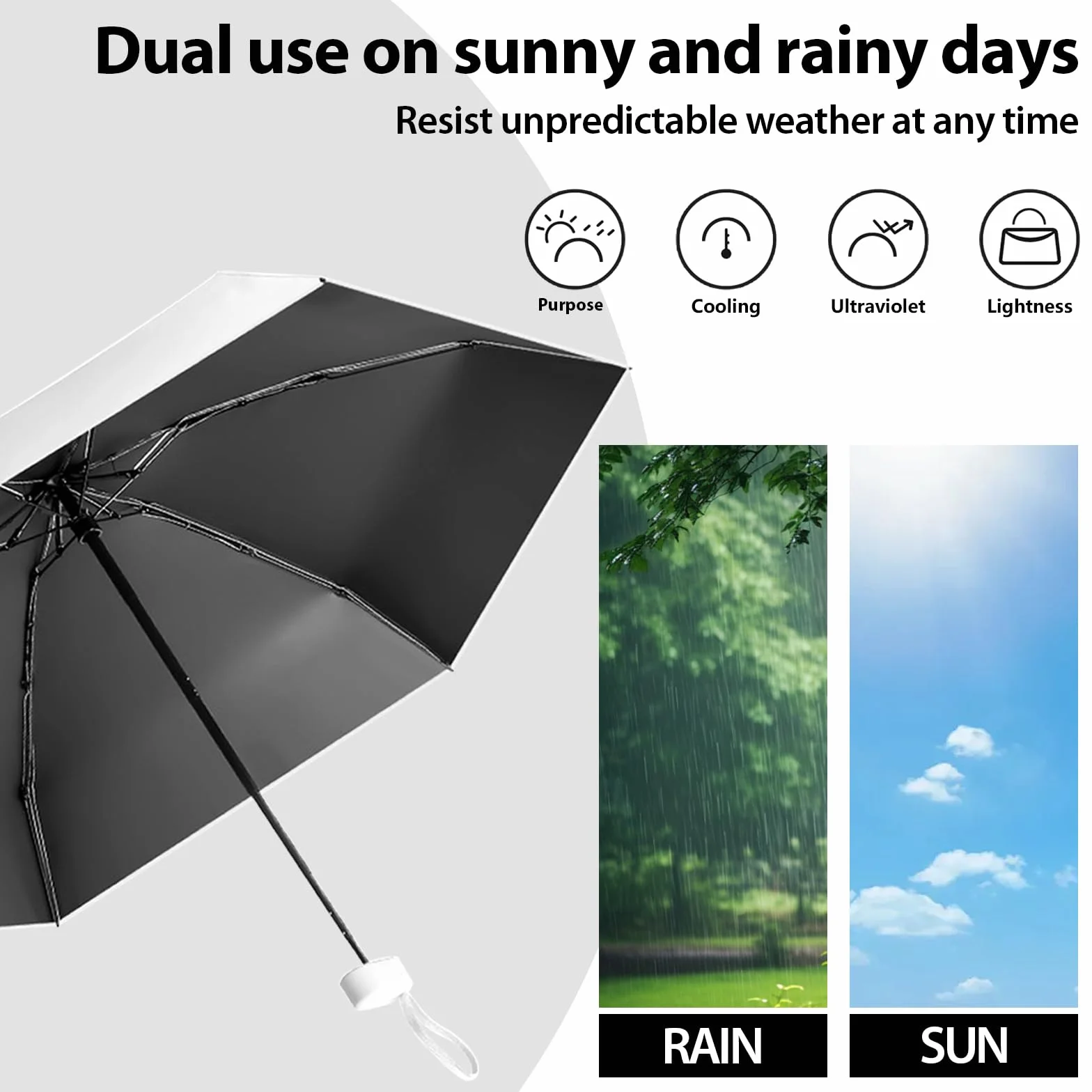 Parapluie Pliant, Petit, Anti-UV, Mini de Poche Léger et Portable, Adapté Aux Jours Ensoleillés Et Pluvieux
