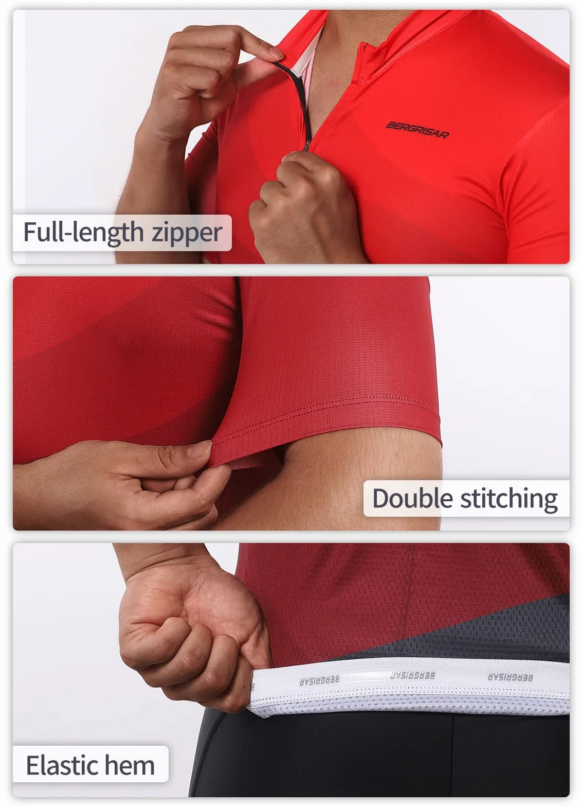 BERGRISAR Maillot de cyclisme pour homme à manches courtes avec poches réfléchissantes
