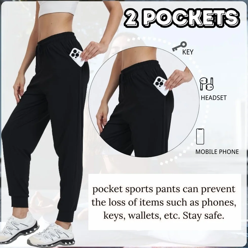Lot de 3 pantalons de survêtement longs pour femme - Pantalon d'entraînement fitness taille haute - Pour le sport, le yoga, les loisirs - Avec poches