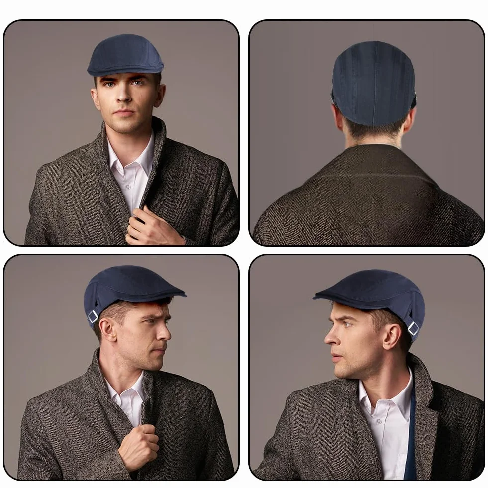 AOOWU Béret Casquette Plate Homme Newsboy Flat Cap Vintage Coton Wool Felt Unisexe Été Printemps Gatsby