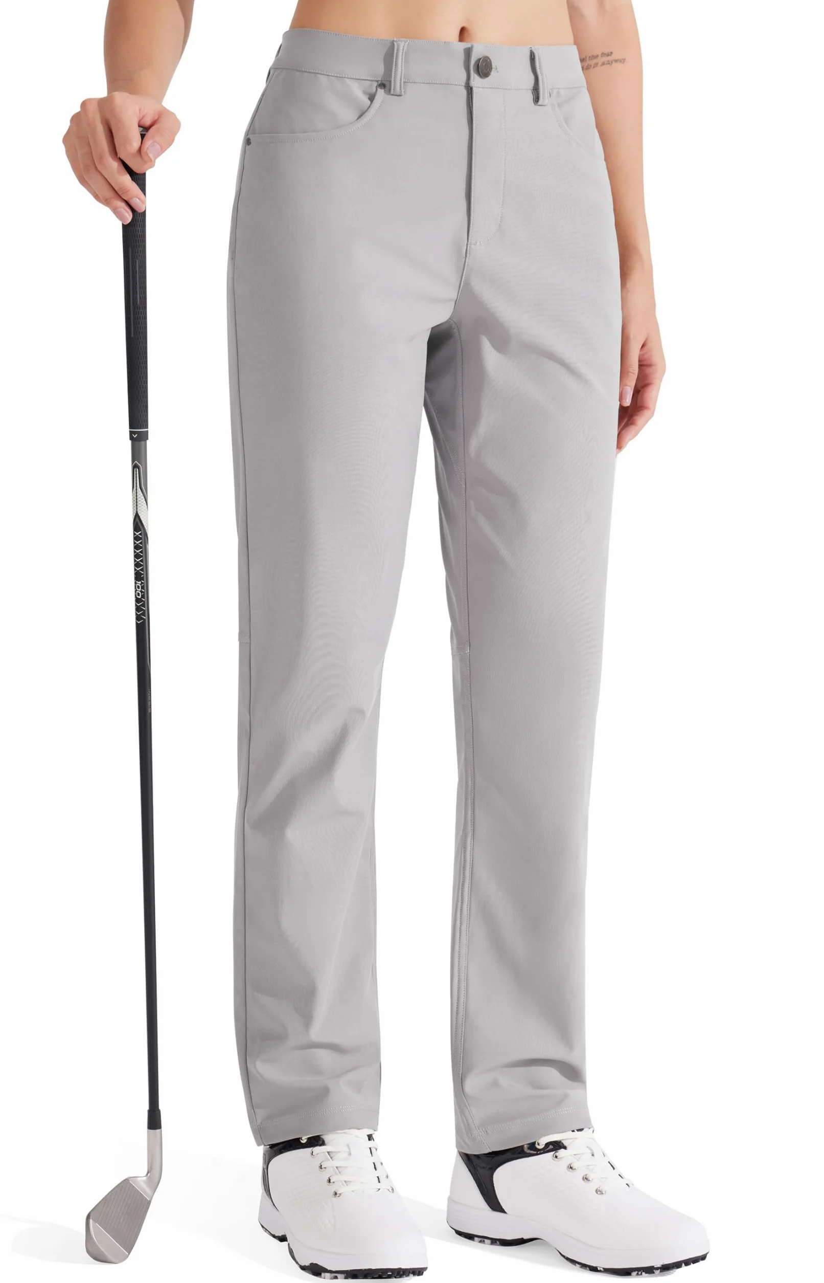 Libin Pantalon habillé pour femme 73,7 cm, 78,7 cm, extensible, jambe droite, pantalon de travail, pantalon de golf décontracté pour le bureau, le travail, le voyage, léger, gris clair, 34