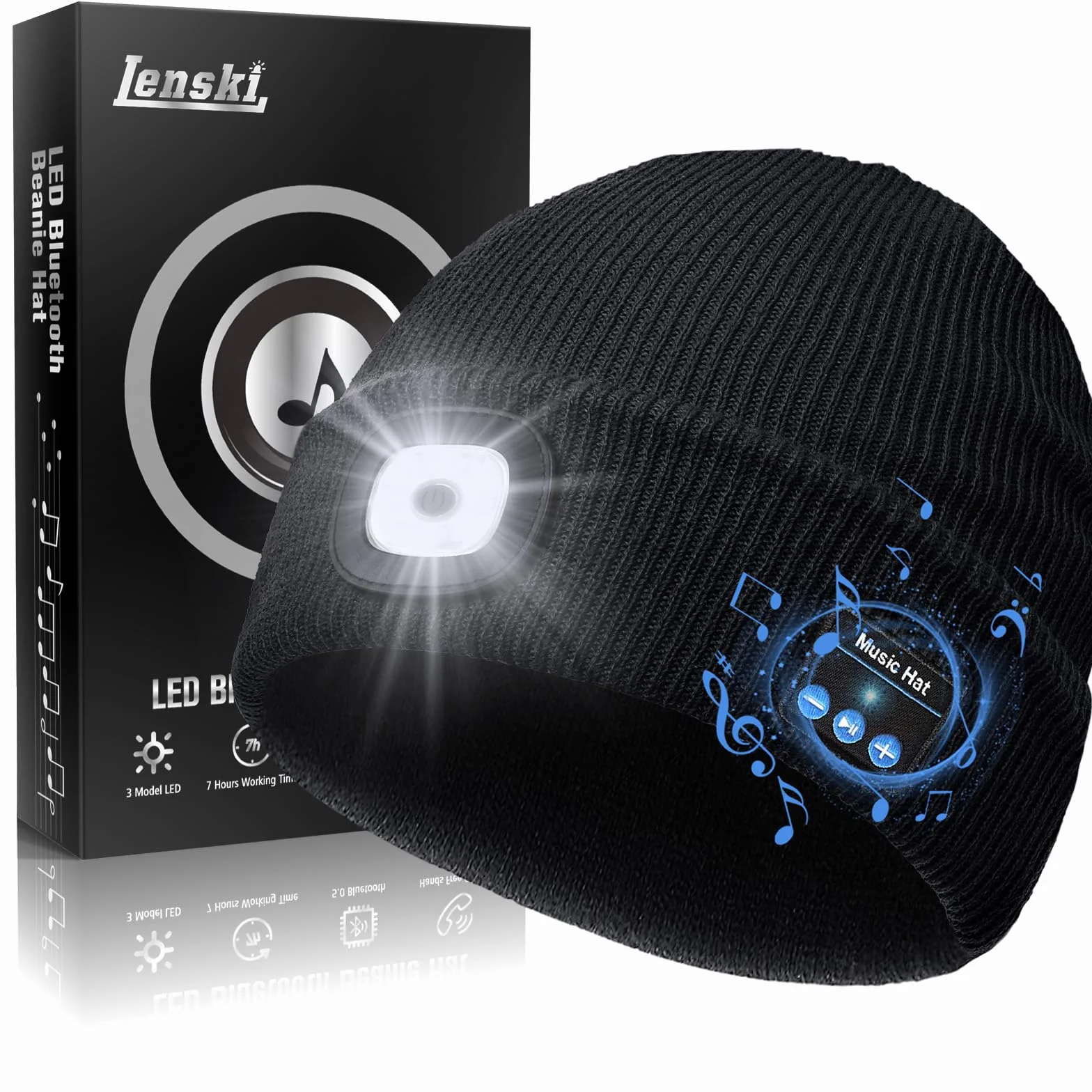 Lenski Cadeau Fete des Peres Original, Idee Cadeau Homme Original Utile, Cadeau Fete des Peres, Cadeau Papa, Cadeau Anniversaire Homm, LED Bonnet Bluetooth Bonnet, Idee Cadeau Homme Noel