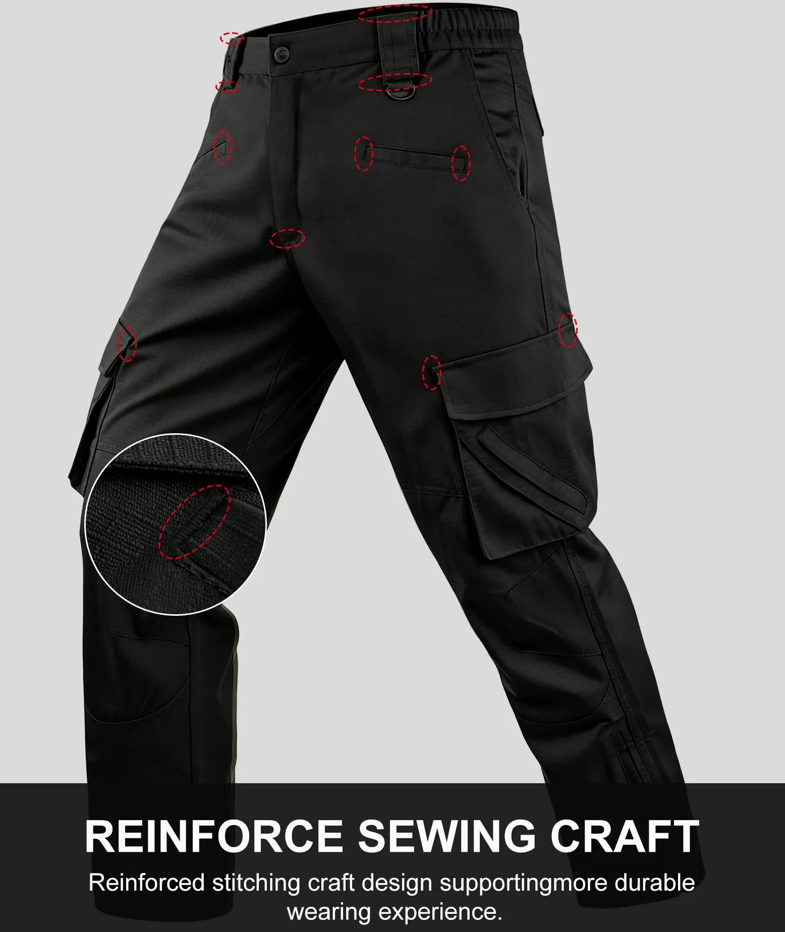 ZITY Pantalon De Travail pour Homme, Pantalon Tactique, Cargo Randonnée À Taille Élastique, d'alpinisme avec Poches Multiples