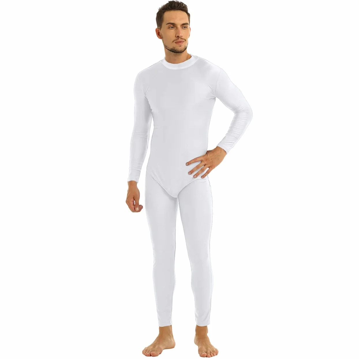 inlzdz Unitard Body Homme Adulte Sexy Catsuit à Manches Longues Maillots de Corps à Col Ras du Cou Combinaison de Sport Bodysuit Jumpsuit Costume Cosplay M-2XL