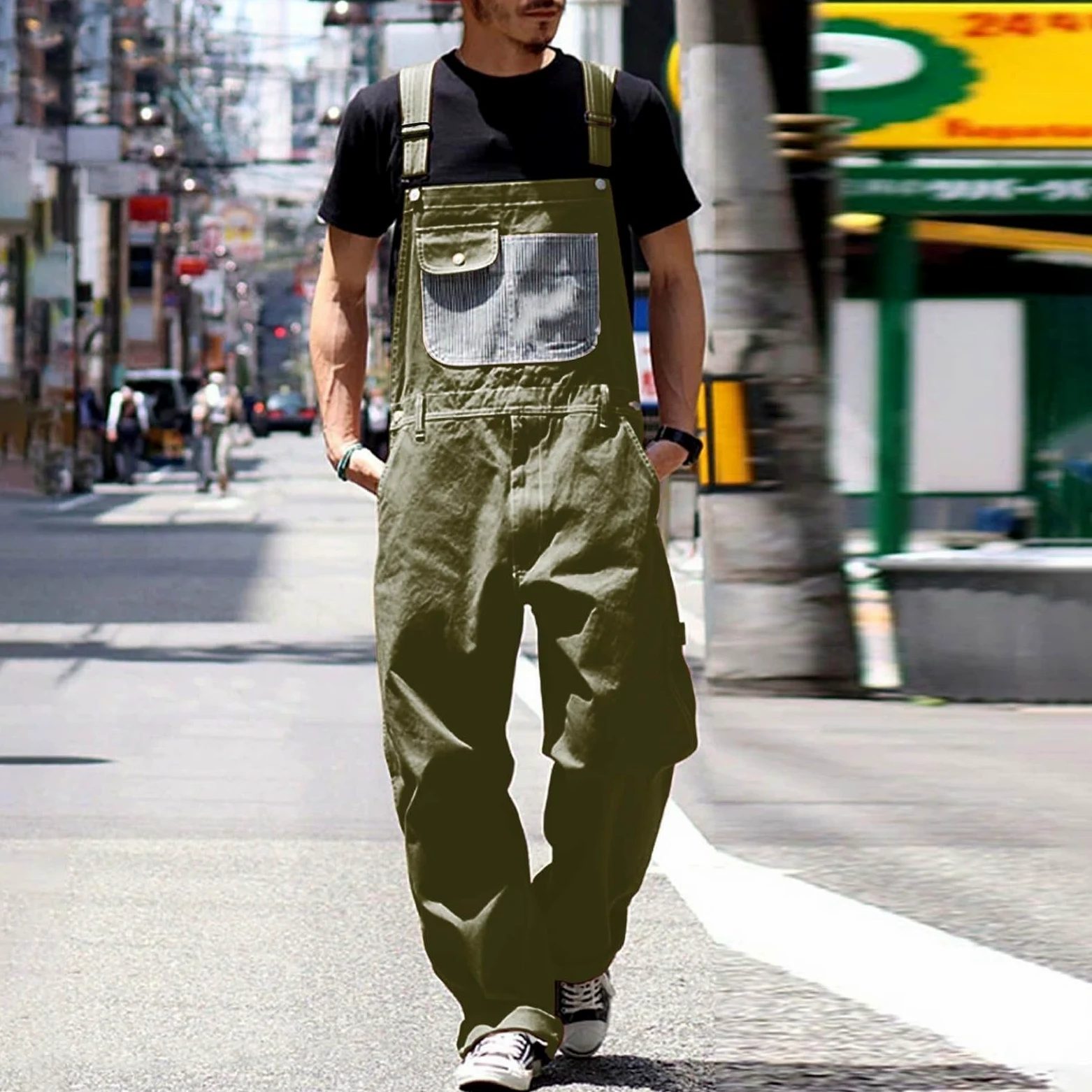 Salopette en Jean pour Homme - Style décontracté Vintage - Coupe Ample - avec Plusieurs Poches