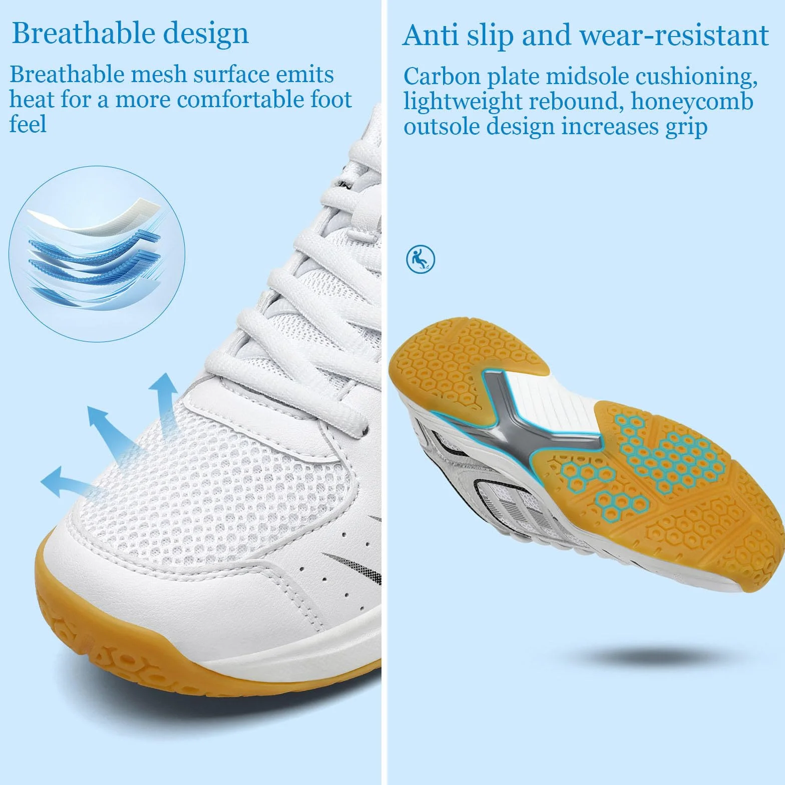 Chaussure de Badminton Homme Femme Respirante Légère Antidérapante Sport Squash Tennis Baskets Blue-45