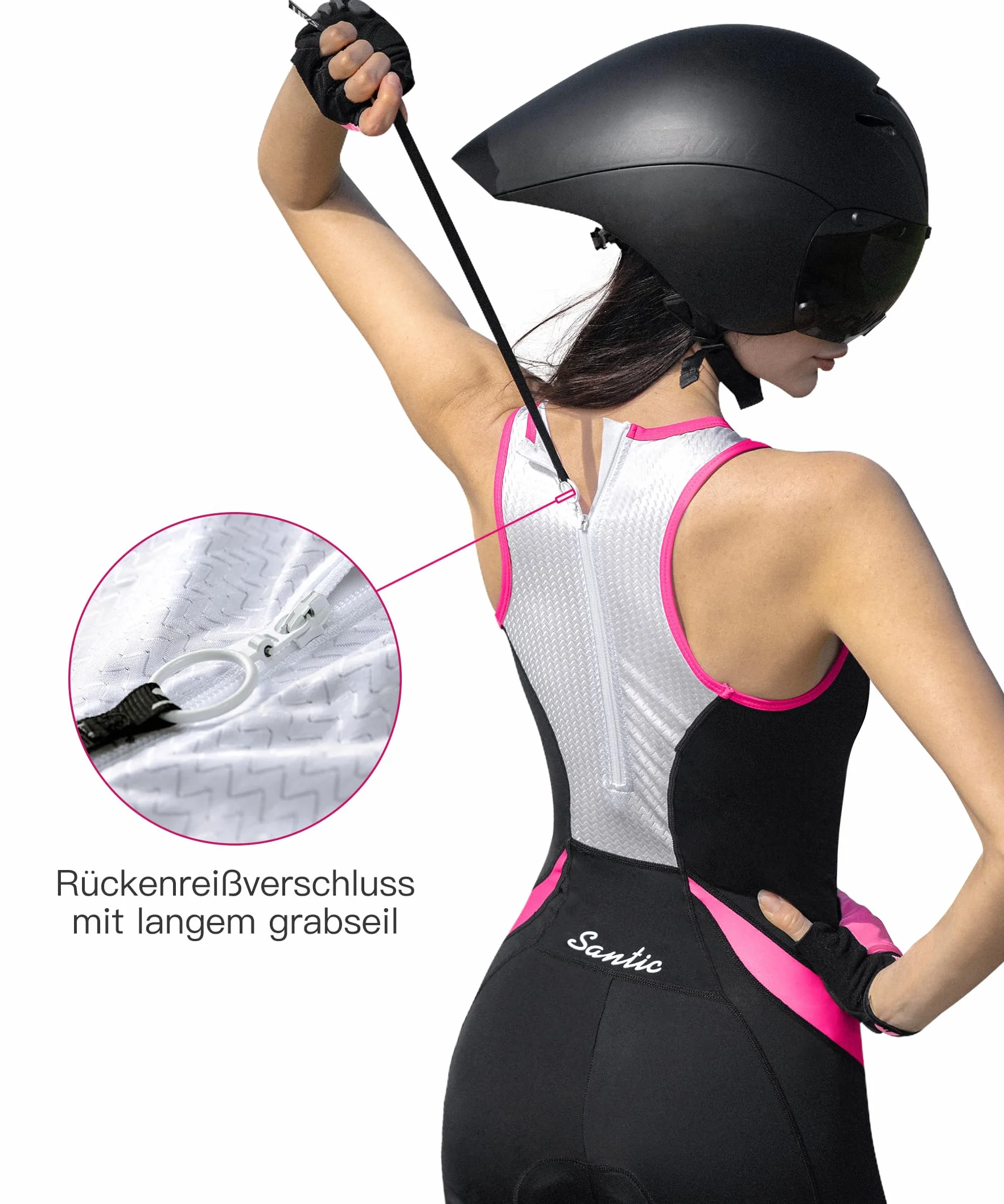 Santic Combinaison de triathlon pour femme - Sans manches - Rembourrée - Séchage rapide - Pour le cyclisme, la natation, la course à pied