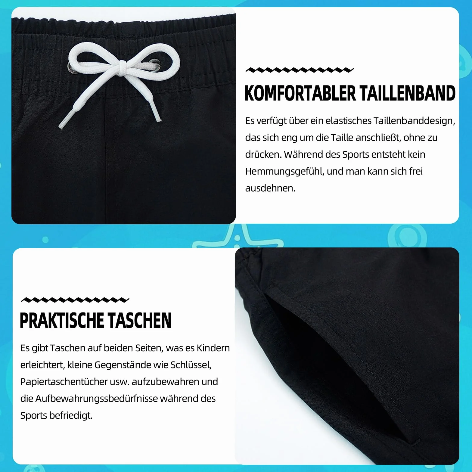Hill & Sea Maillot de Bain garçon Séchage Rapide Boardshorts Respirant Hydrofuge Short de Bain avec Poches doublées en Mesh et Cordon de Serrage Ajustable 140-182