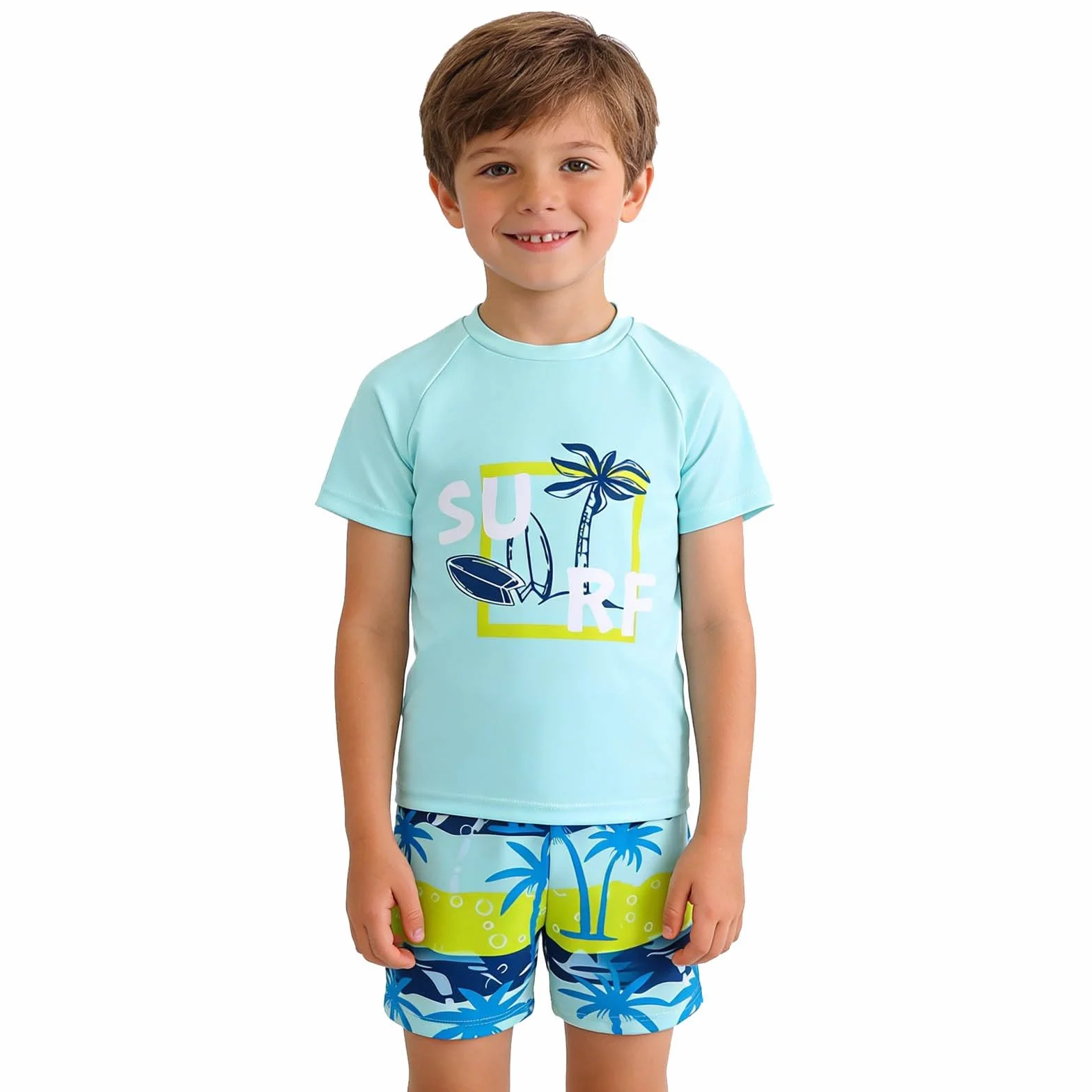 Générique Maillot De Bain Garcon 2 Pièces T Shirt Anti Uv Enfant à Manches Courtes Haut De Bain Uv Garcon Short De Bain Garcon Enfant Pour Surf Natation Piscine Plage 2-7 Ans